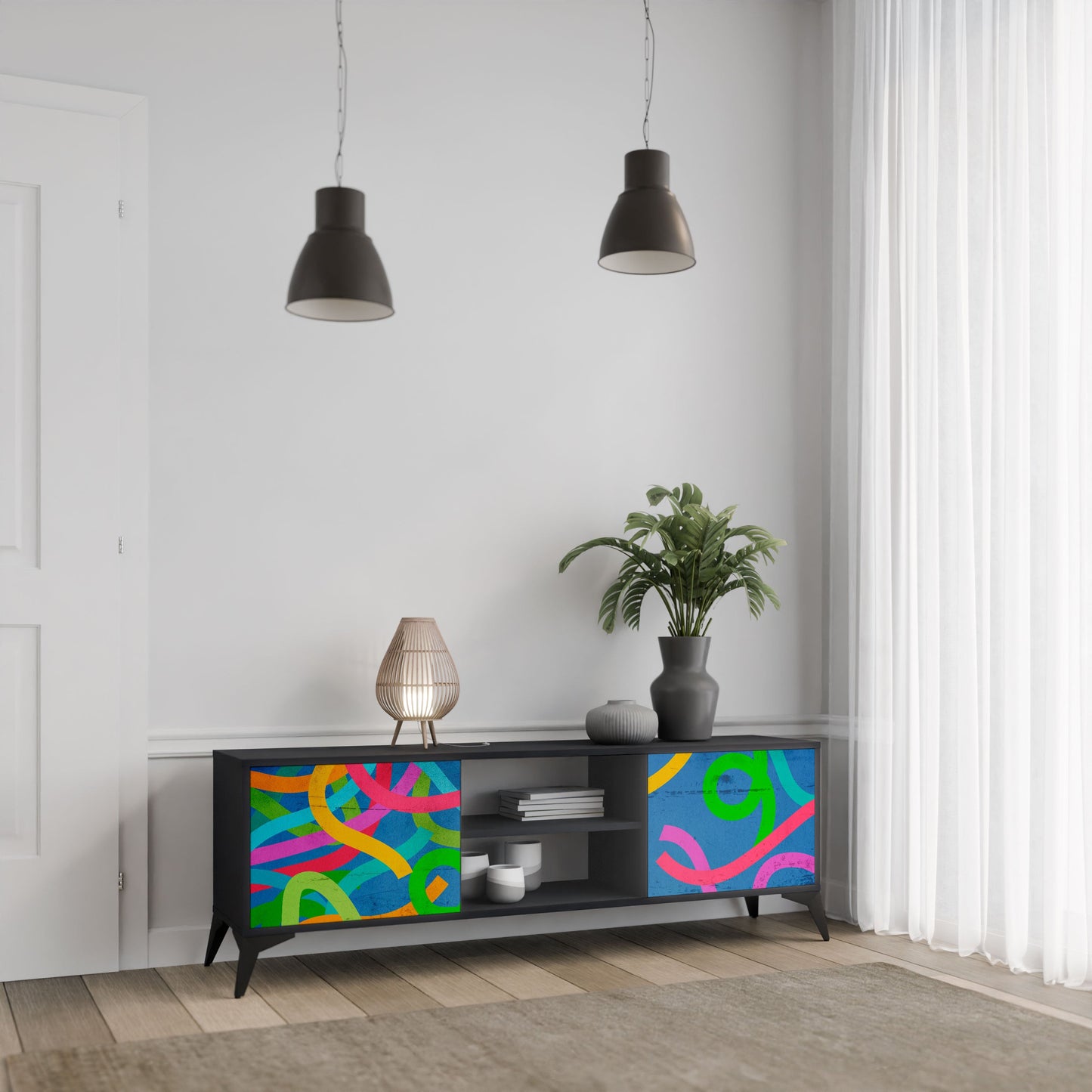 STREAMER TANGLE 2-Door TV Stand in Black Finish