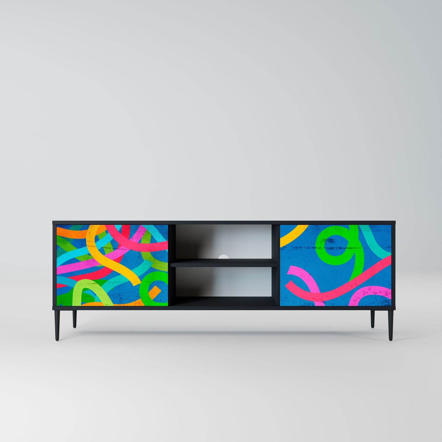 STREAMER TANGLE 2-Door TV Stand in Black Finish