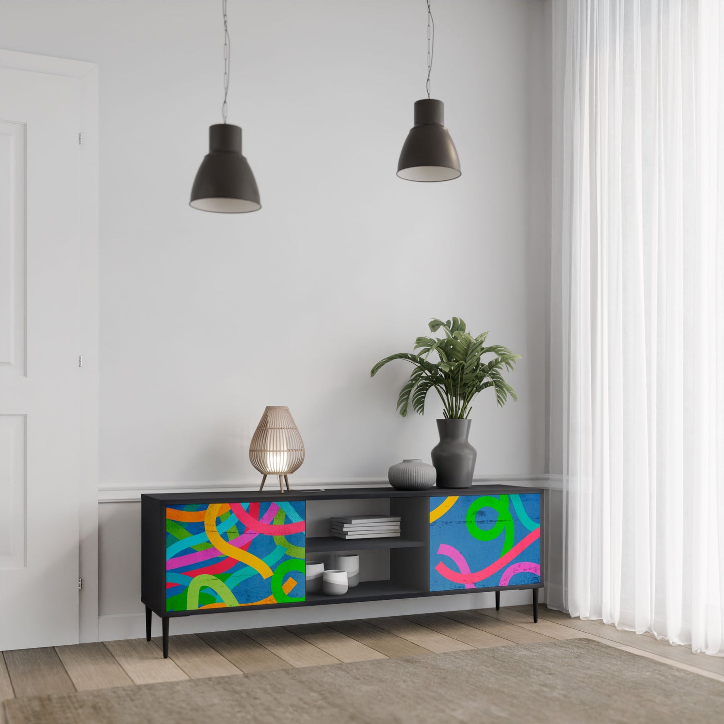 STREAMER TANGLE 2-Door TV Stand in Black Finish