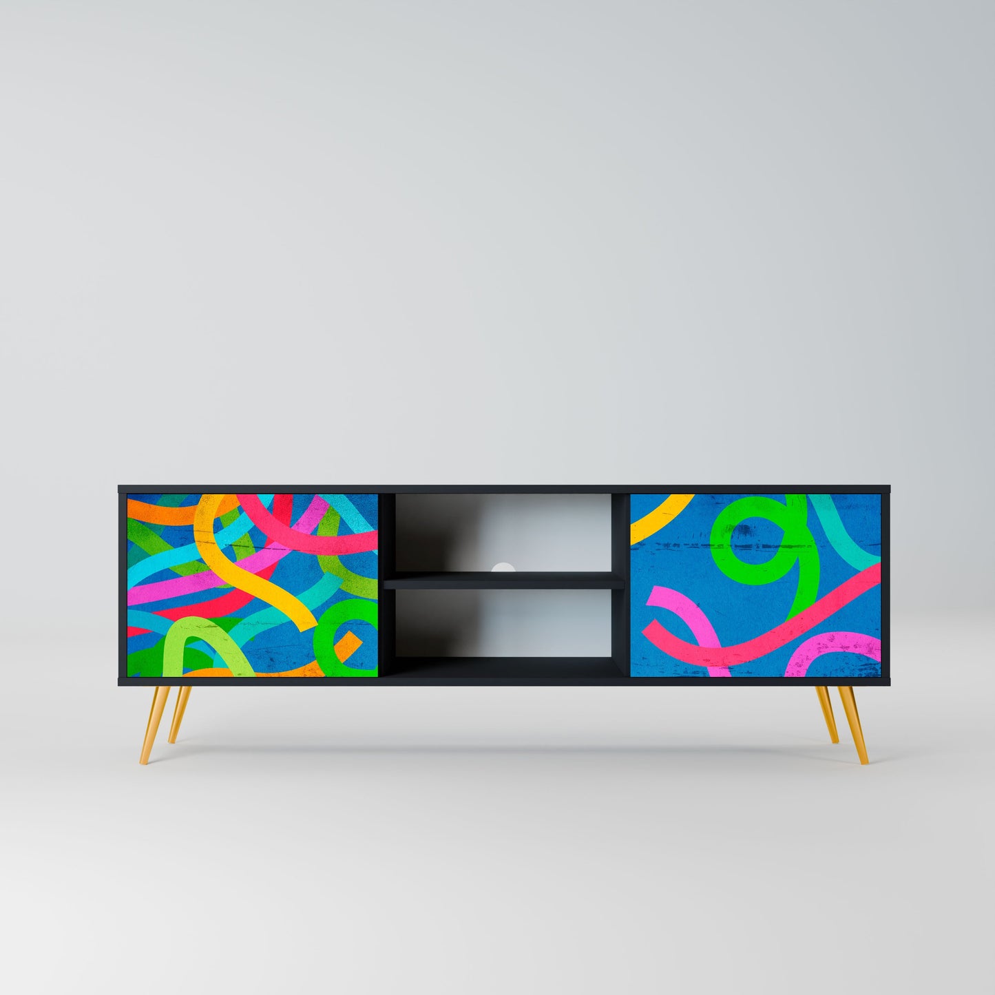 STREAMER TANGLE 2-Door TV Stand in Black Finish