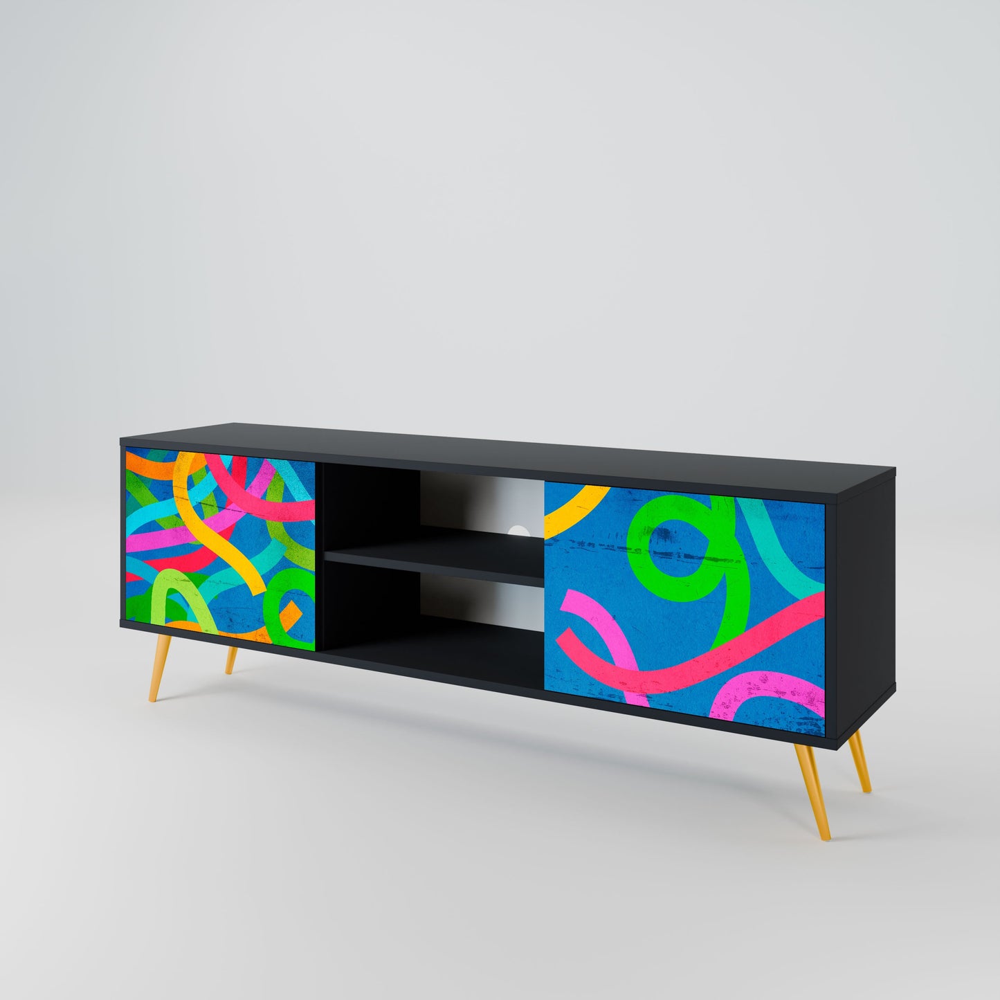 STREAMER TANGLE 2-Door TV Stand in Black Finish