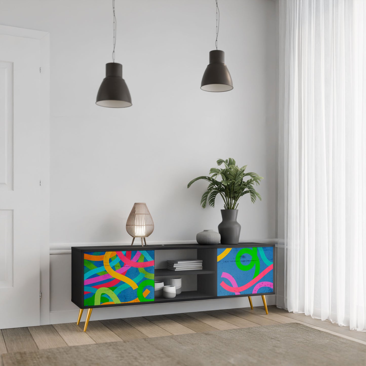STREAMER TANGLE 2-Door TV Stand in Black Finish