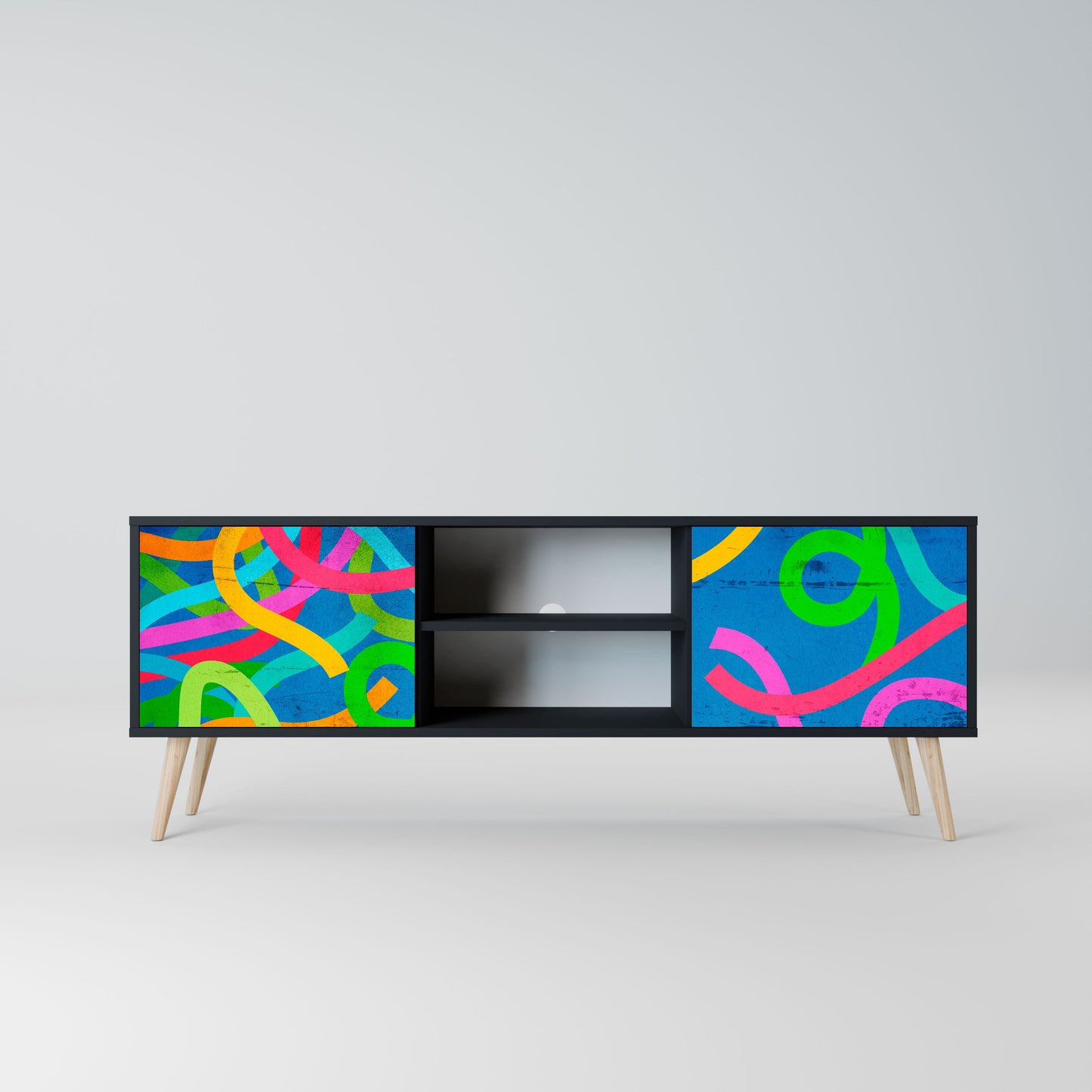 STREAMER TANGLE 2-Door TV Stand in Black Finish