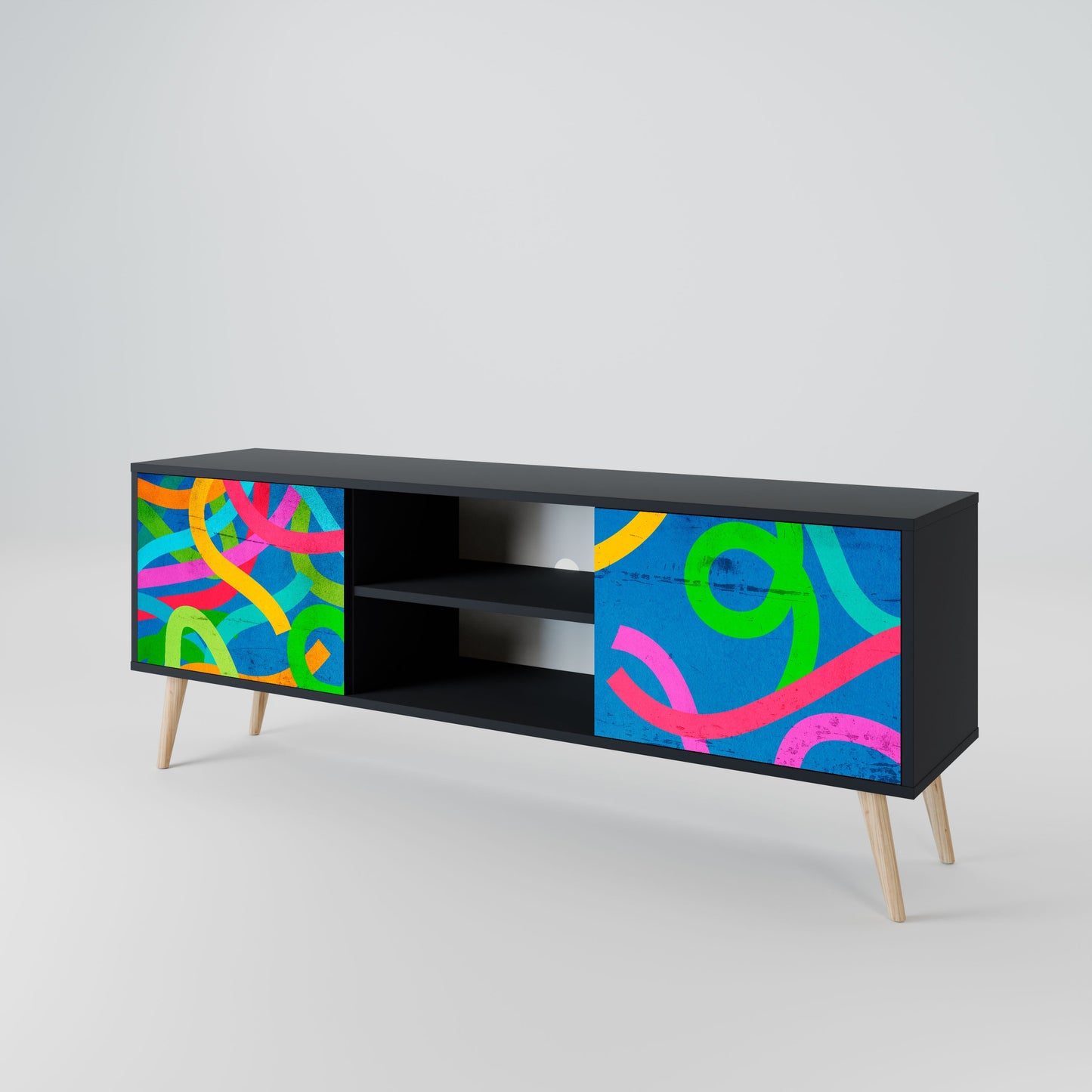 STREAMER TANGLE 2-Door TV Stand in Black Finish