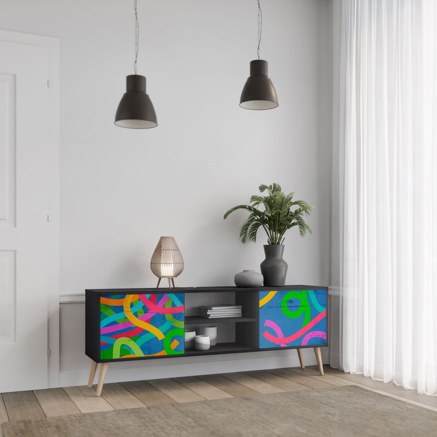 STREAMER TANGLE 2-Door TV Stand in Black Finish