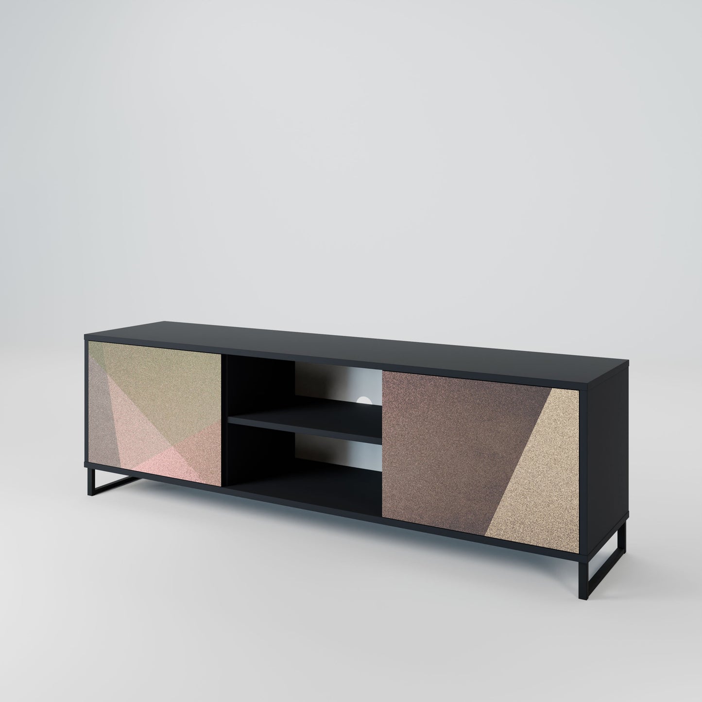 BEIGE GEOMETRY 2-Door TV Stand in Black Finish