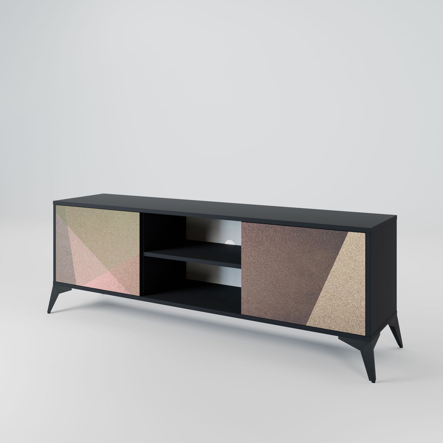 BEIGE GEOMETRY 2-Door TV Stand in Black Finish
