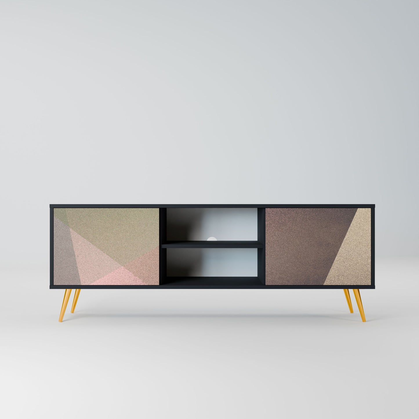 BEIGE GEOMETRY 2-Door TV Stand in Black Finish