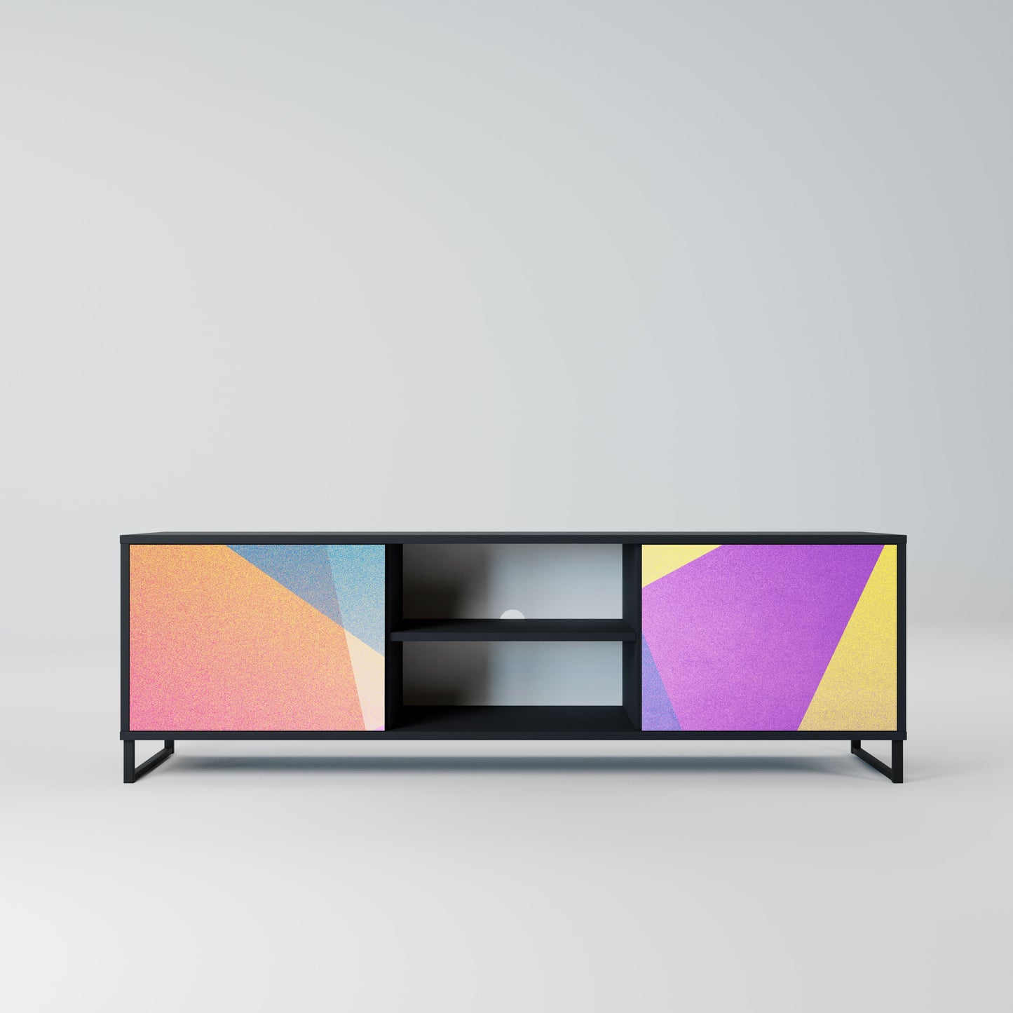 BRIGHT GEOMETRY 2-Door TV Stand in Black Finish