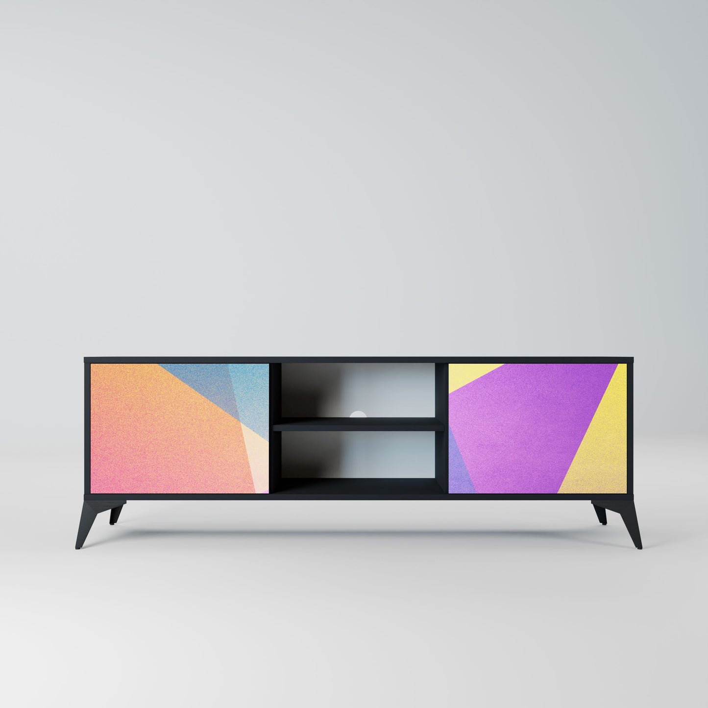 BRIGHT GEOMETRY 2-Door TV Stand in Black Finish