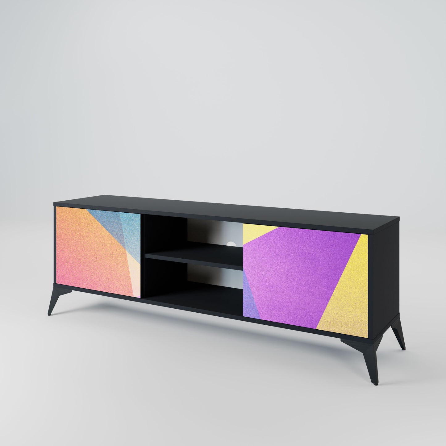 BRIGHT GEOMETRY 2-Door TV Stand in Black Finish