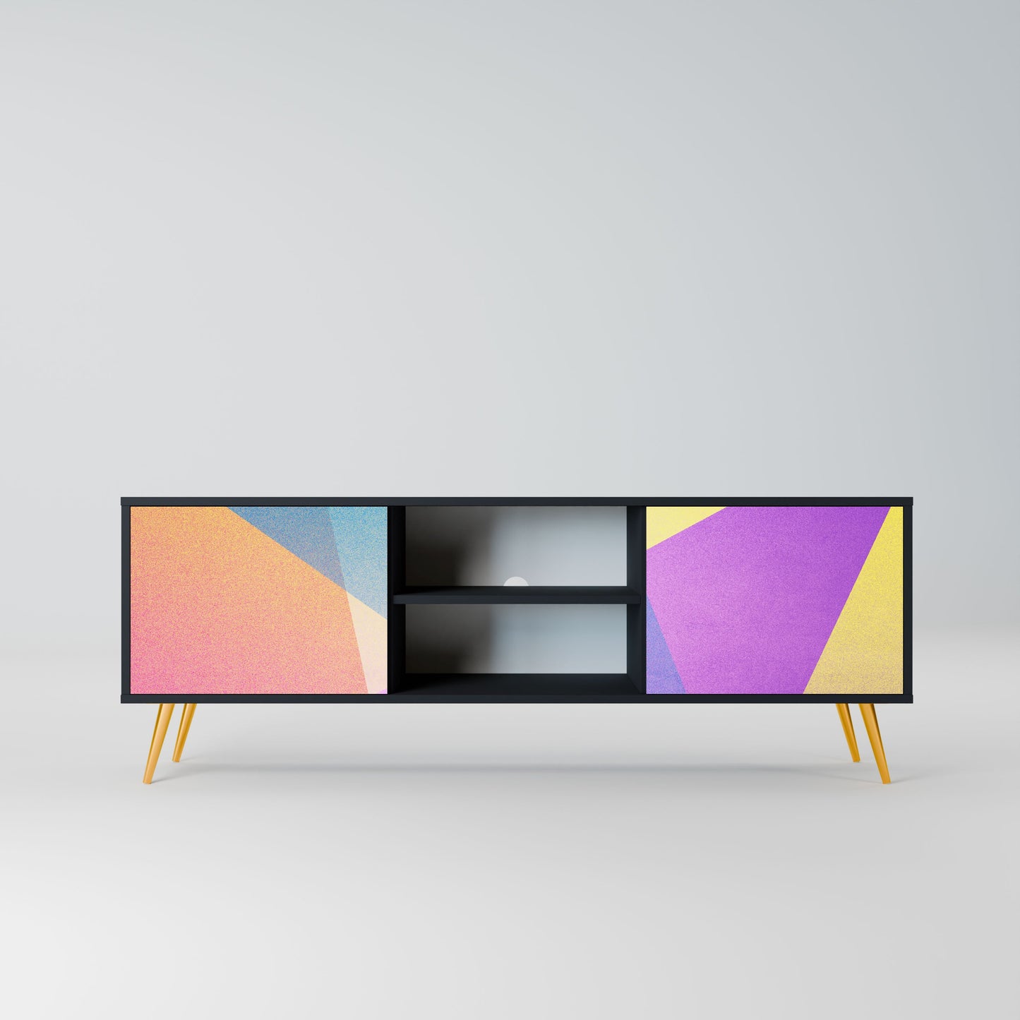 BRIGHT GEOMETRY 2-Door TV Stand in Black Finish