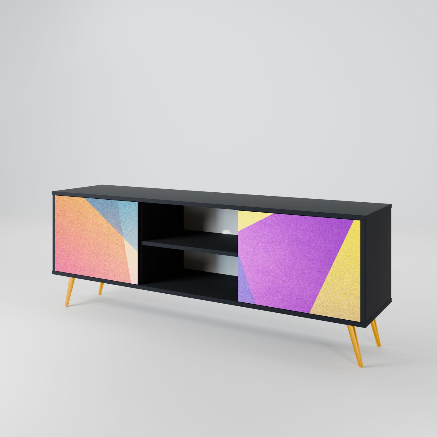 BRIGHT GEOMETRY 2-Door TV Stand in Black Finish