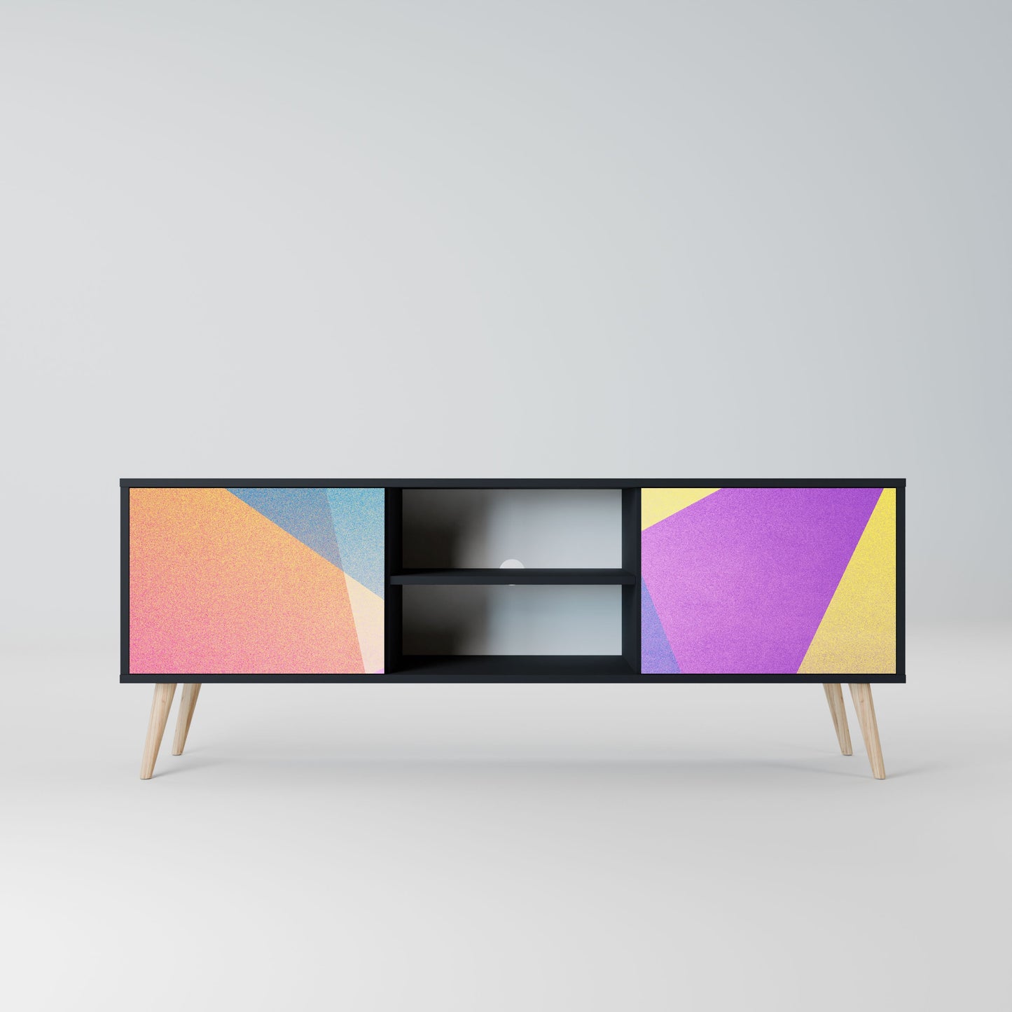 BRIGHT GEOMETRY 2-Door TV Stand in Black Finish