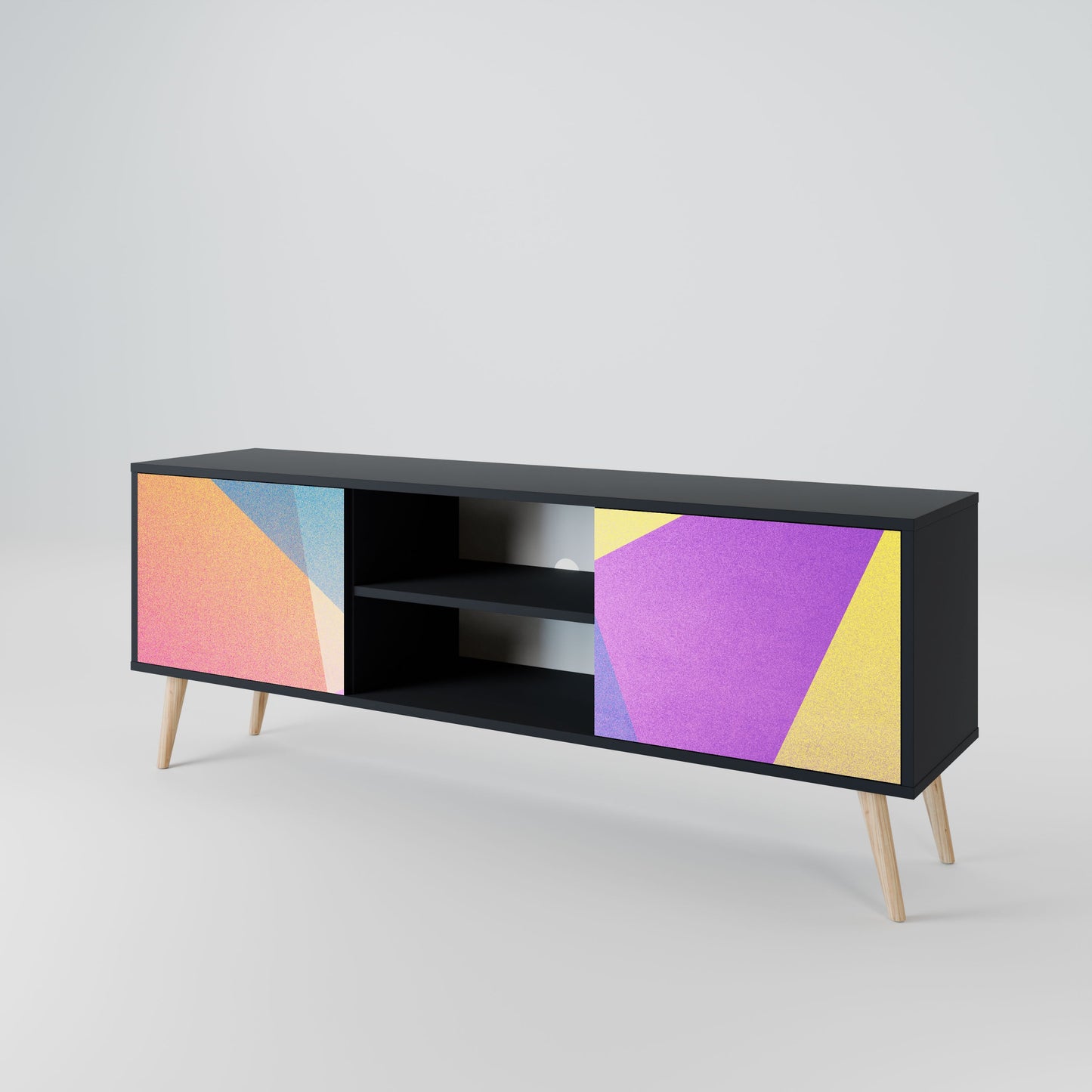 BRIGHT GEOMETRY 2-Door TV Stand in Black Finish