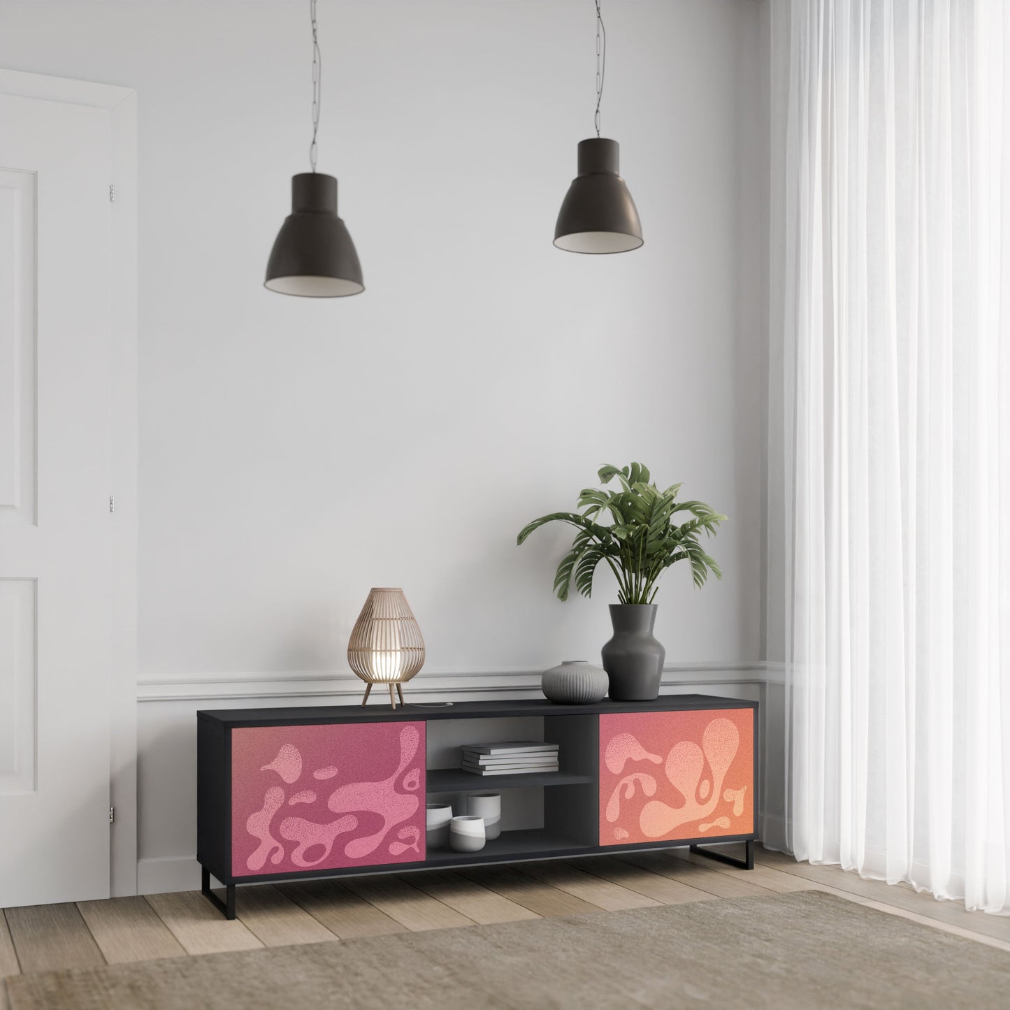 IRREGULAR PINK 2-Door TV Stand in Black Finish