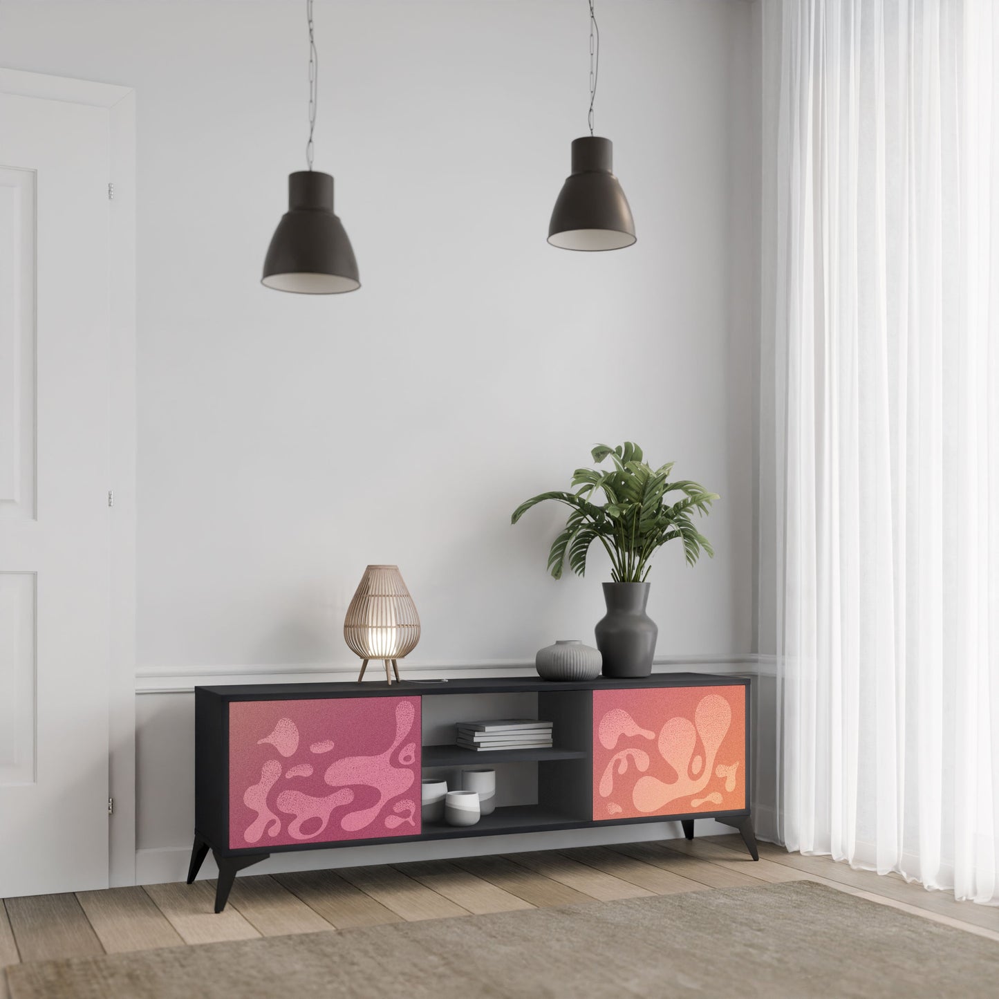 IRREGULAR PINK 2-Door TV Stand in Black Finish