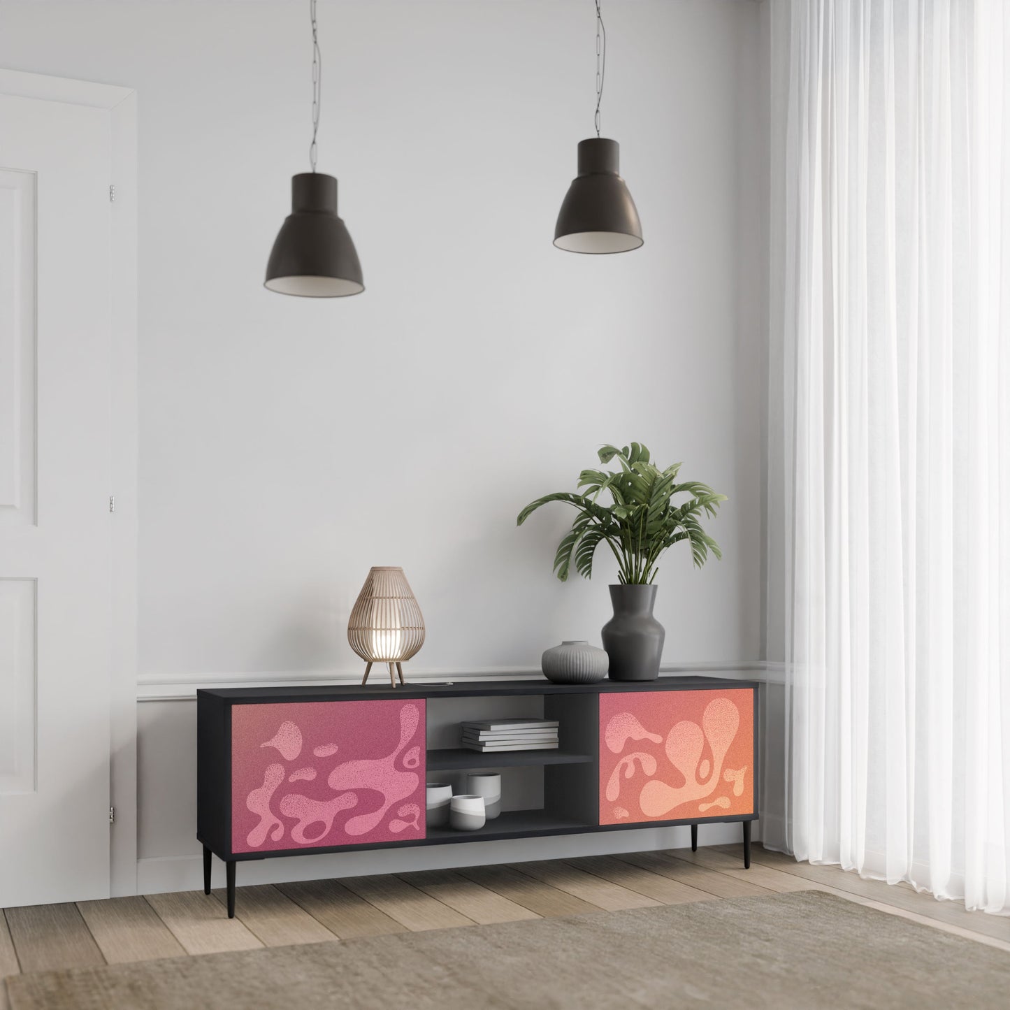 IRREGULAR PINK 2-Door TV Stand in Black Finish