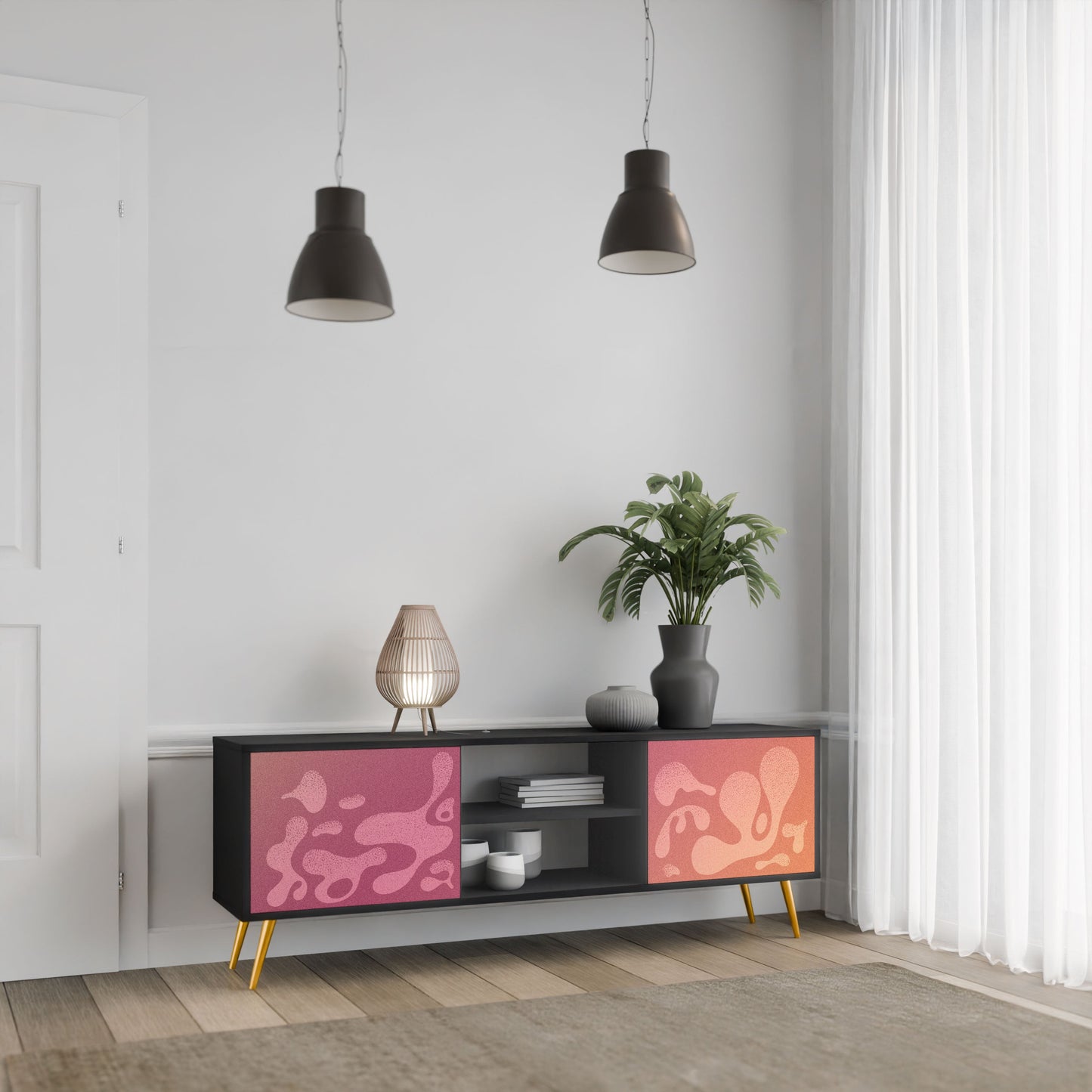 IRREGULAR PINK 2-Door TV Stand in Black Finish