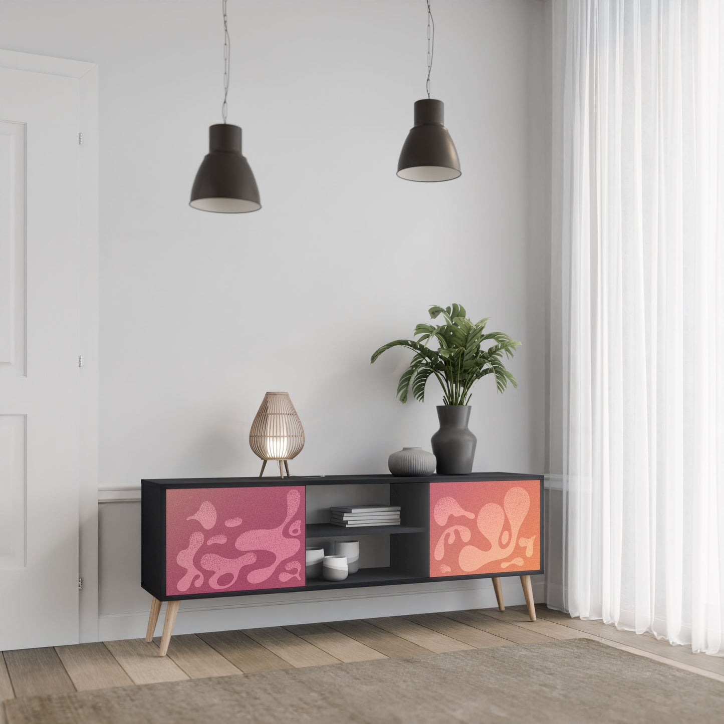 IRREGULAR PINK 2-Door TV Stand in Black Finish