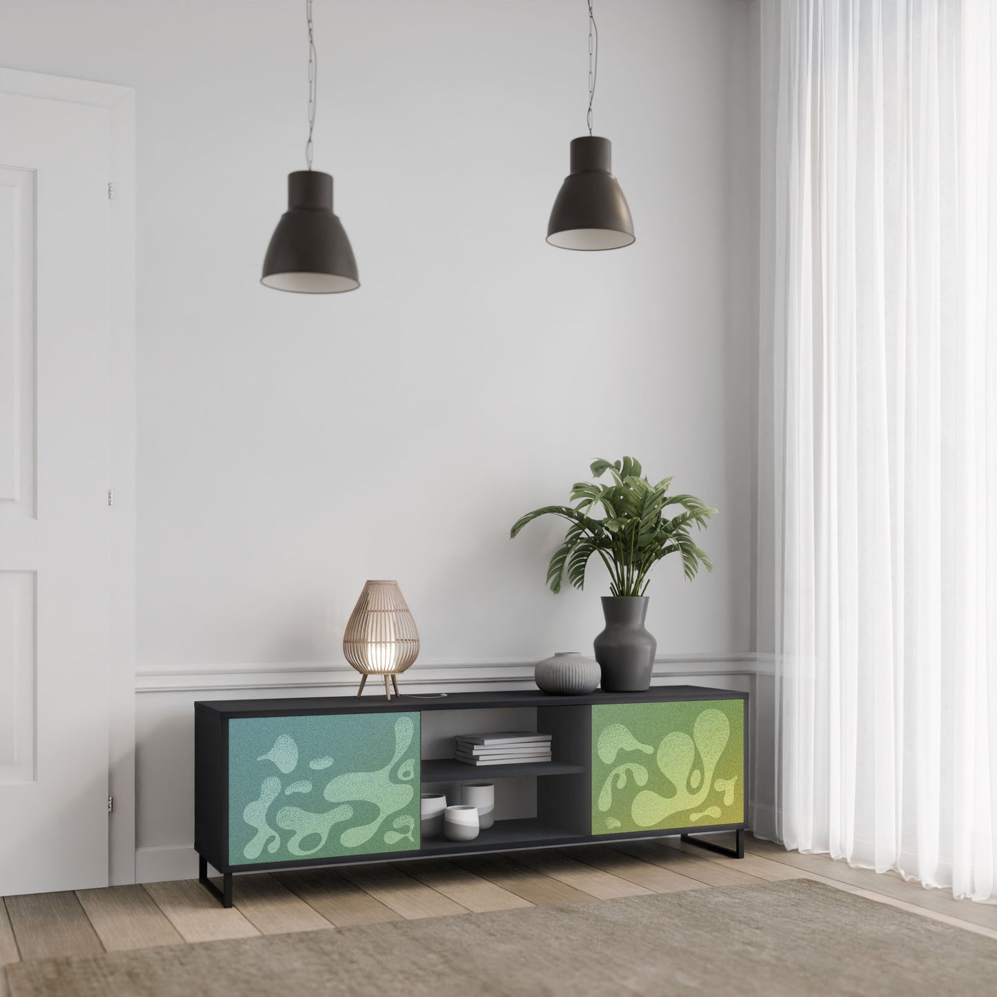 IRREGULAR BLUE 2-Door TV Stand in Black Finish