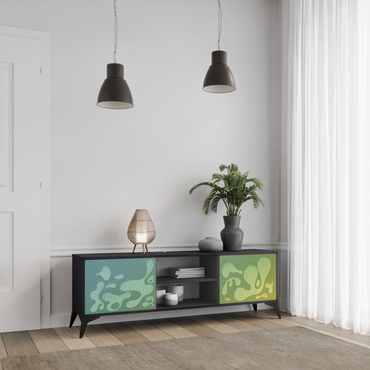 IRREGULAR BLUE 2-Door TV Stand in Black Finish