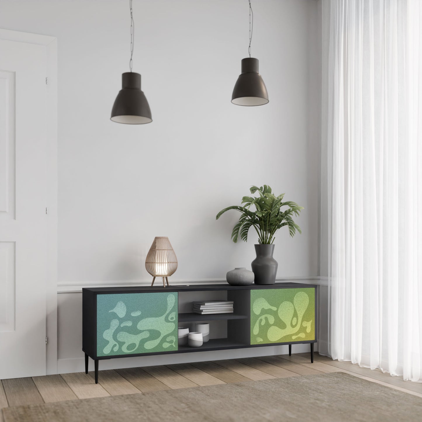 IRREGULAR BLUE 2-Door TV Stand in Black Finish