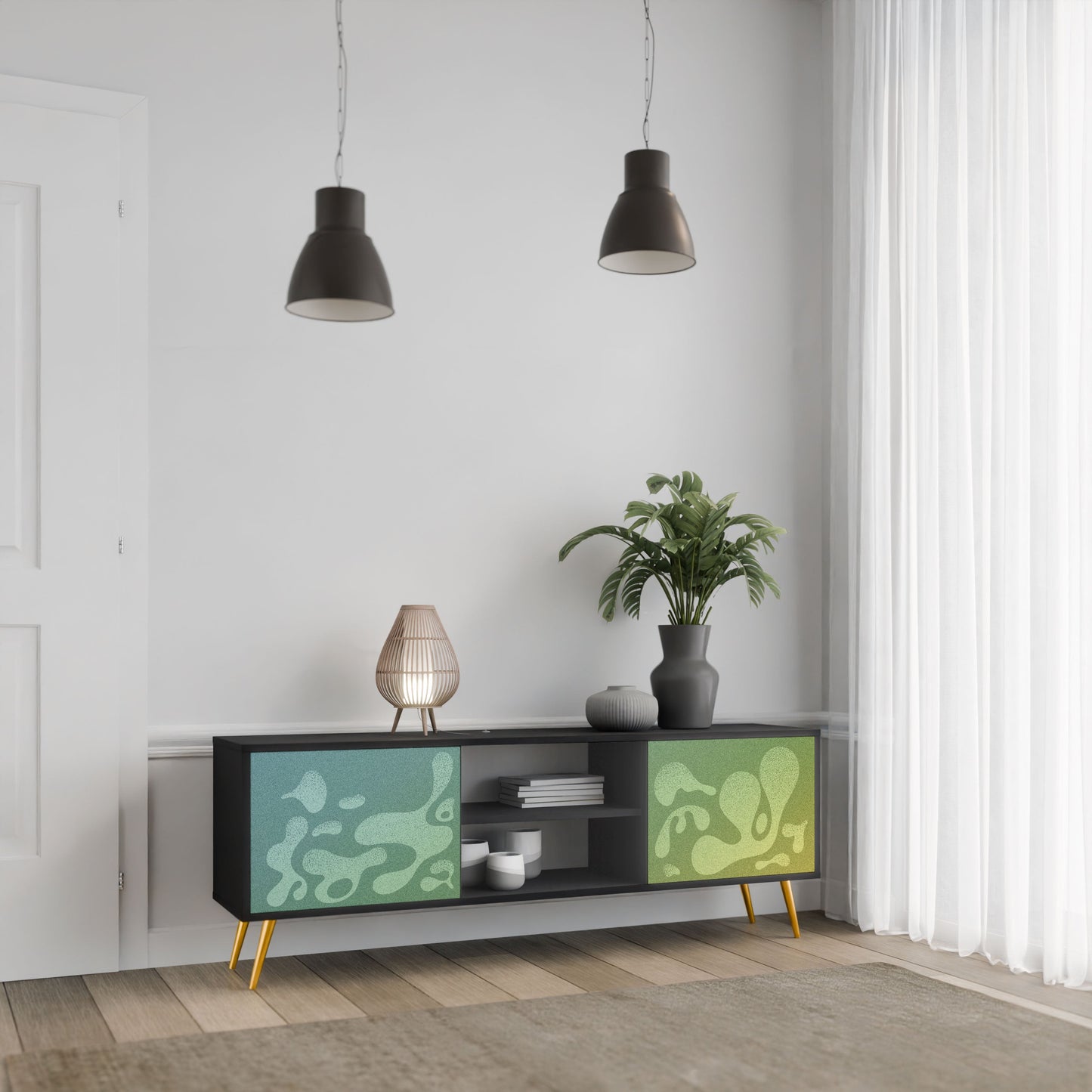 IRREGULAR BLUE 2-Door TV Stand in Black Finish