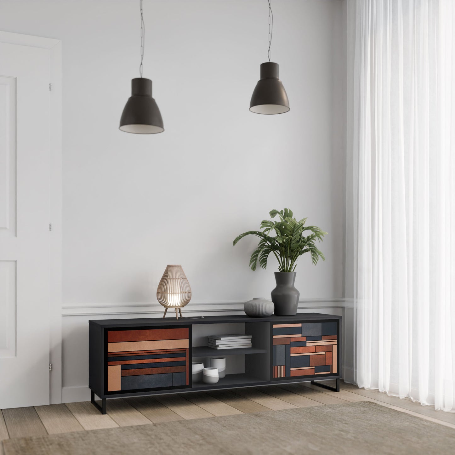 INTREPID FORMATION 2-Door TV Stand in Black Finish