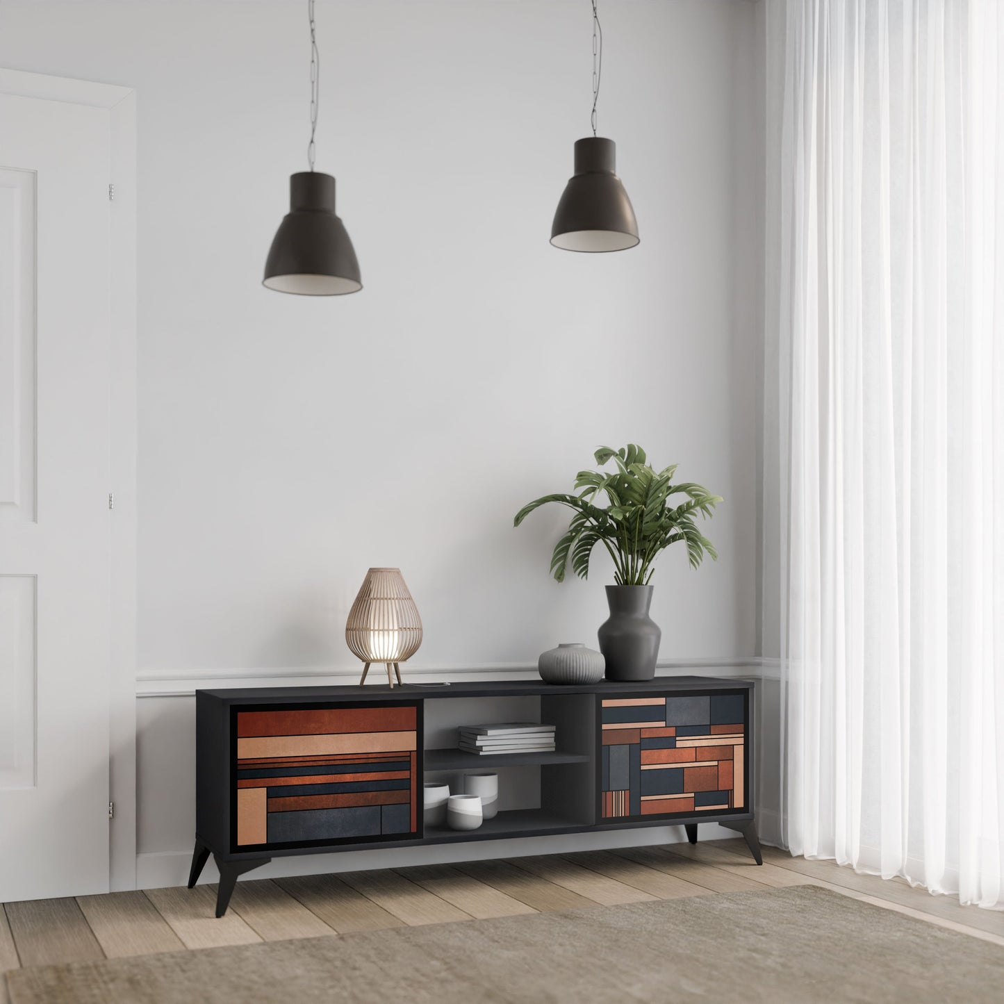 INTREPID FORMATION 2-Door TV Stand in Black Finish