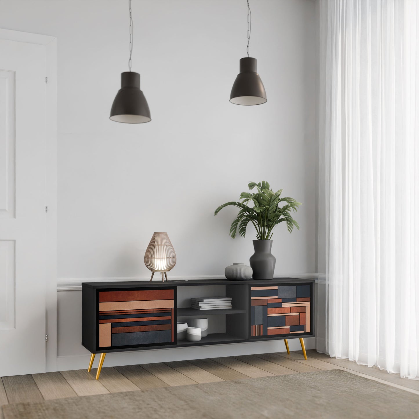 INTREPID FORMATION 2-Door TV Stand in Black Finish