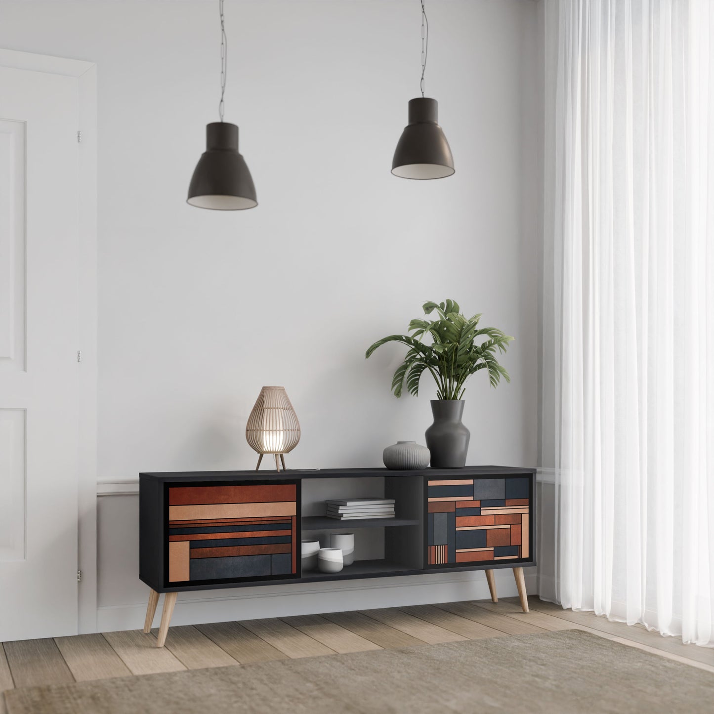 INTREPID FORMATION 2-Door TV Stand in Black Finish