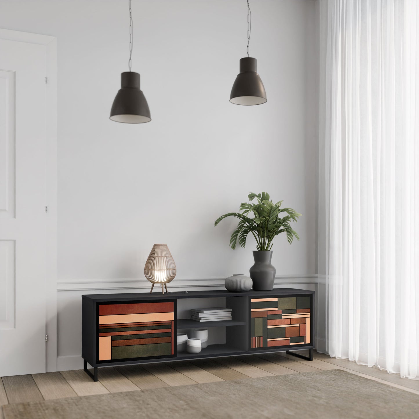 FIGURES OF NATURE 2-Door TV Stand in Black Finish