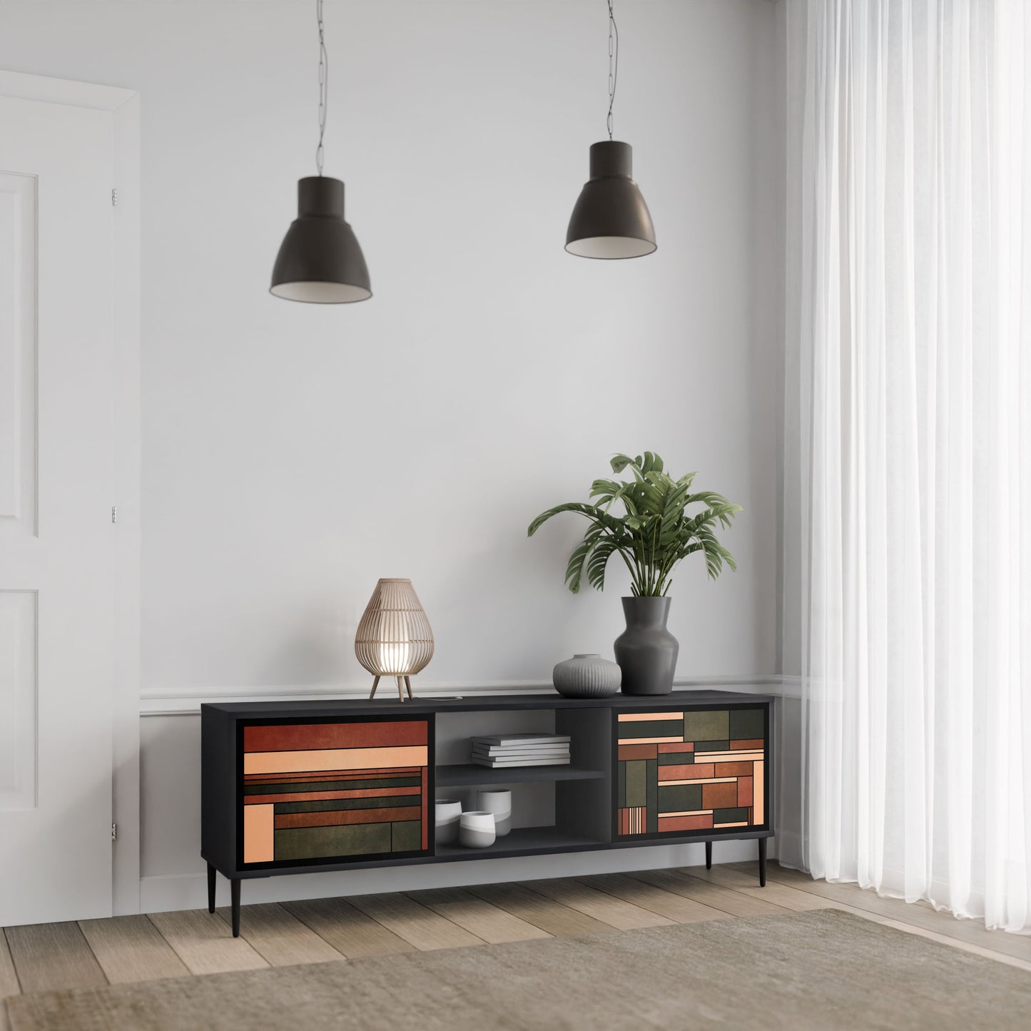 FIGURES OF NATURE 2-Door TV Stand in Black Finish