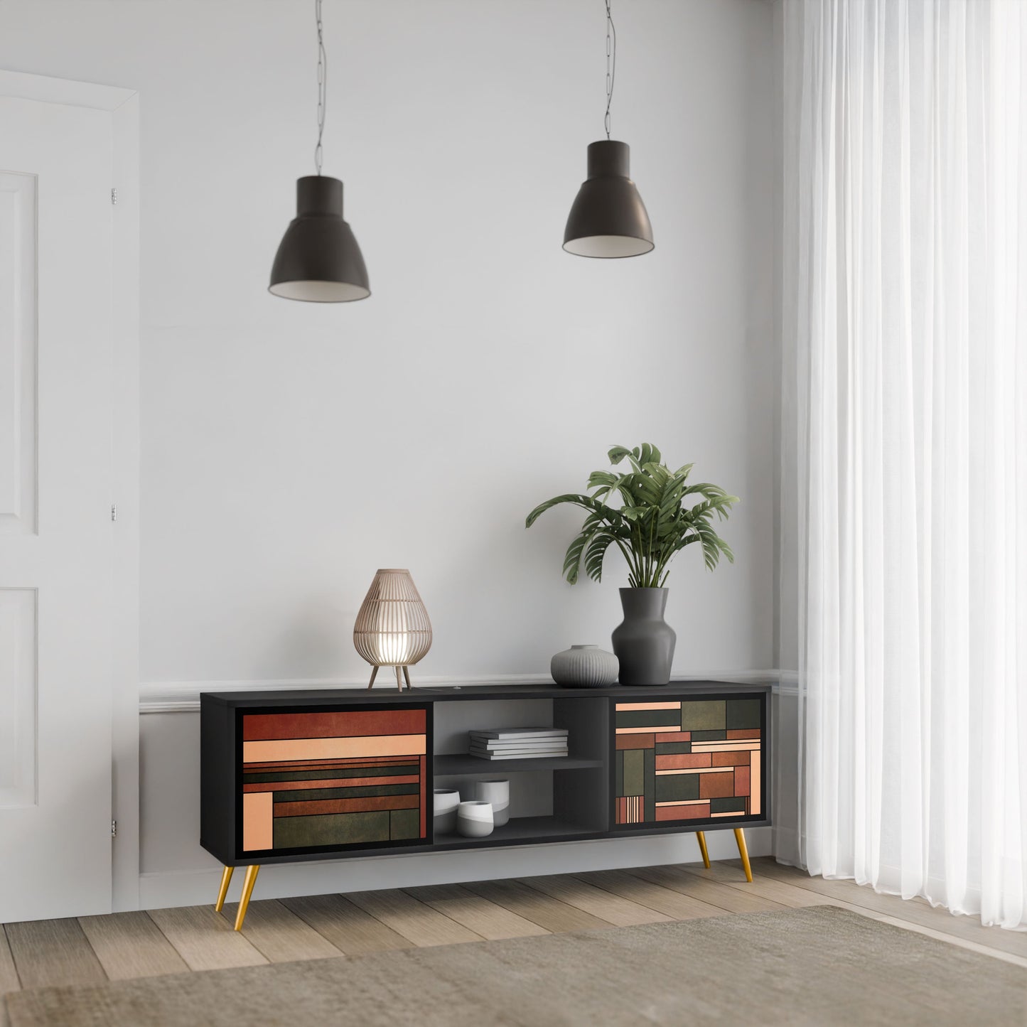 FIGURES OF NATURE 2-Door TV Stand in Black Finish