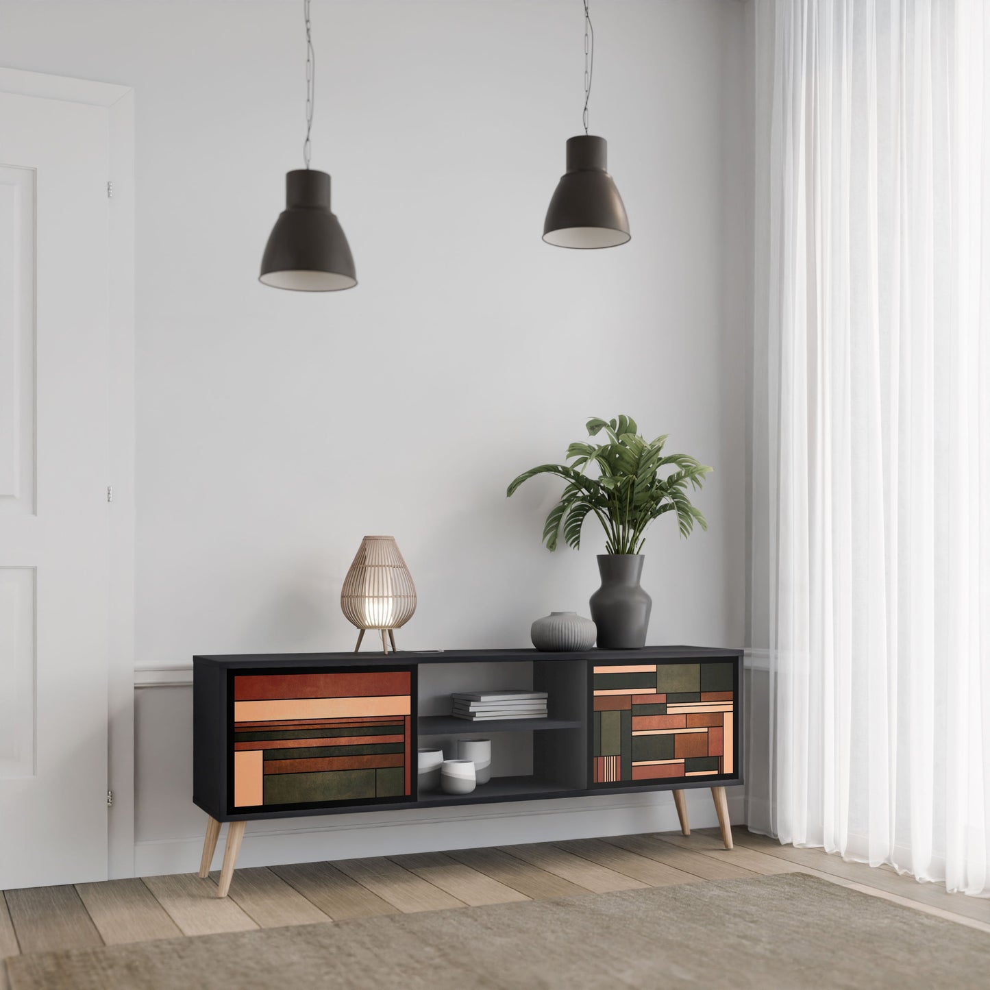 FIGURES OF NATURE 2-Door TV Stand in Black Finish