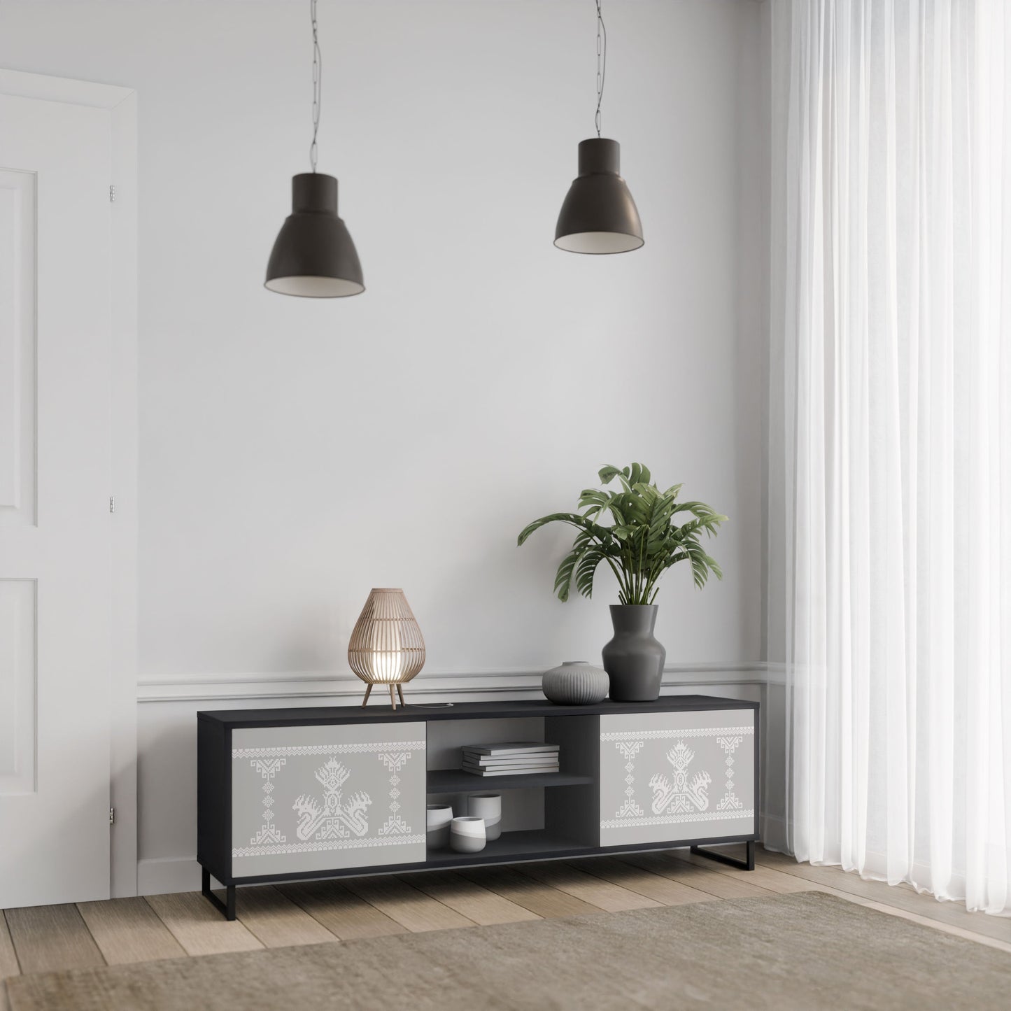 Mobile TV THAI GRAY a 2 ante con finitura nera