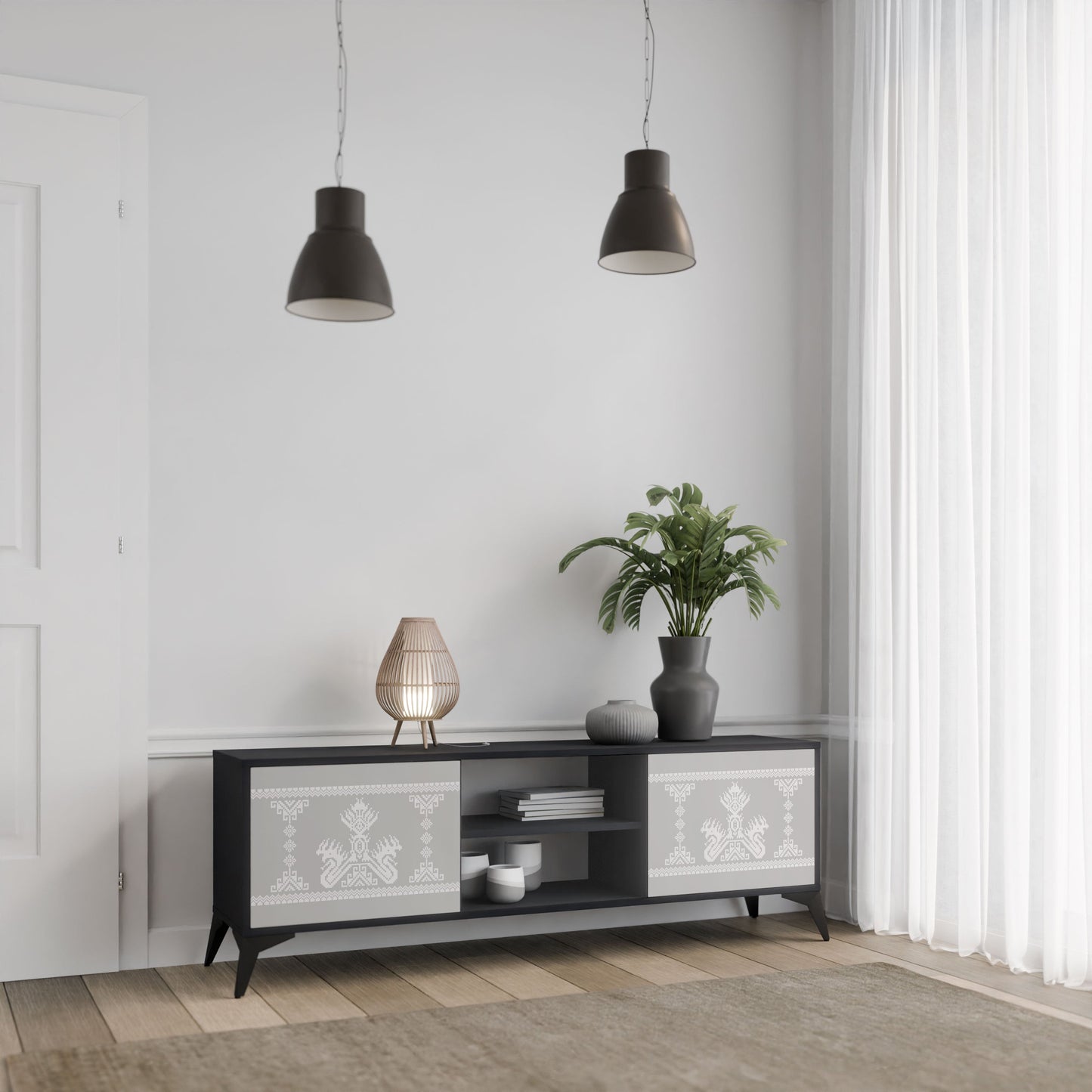 Mobile TV THAI GRAY a 2 ante con finitura nera