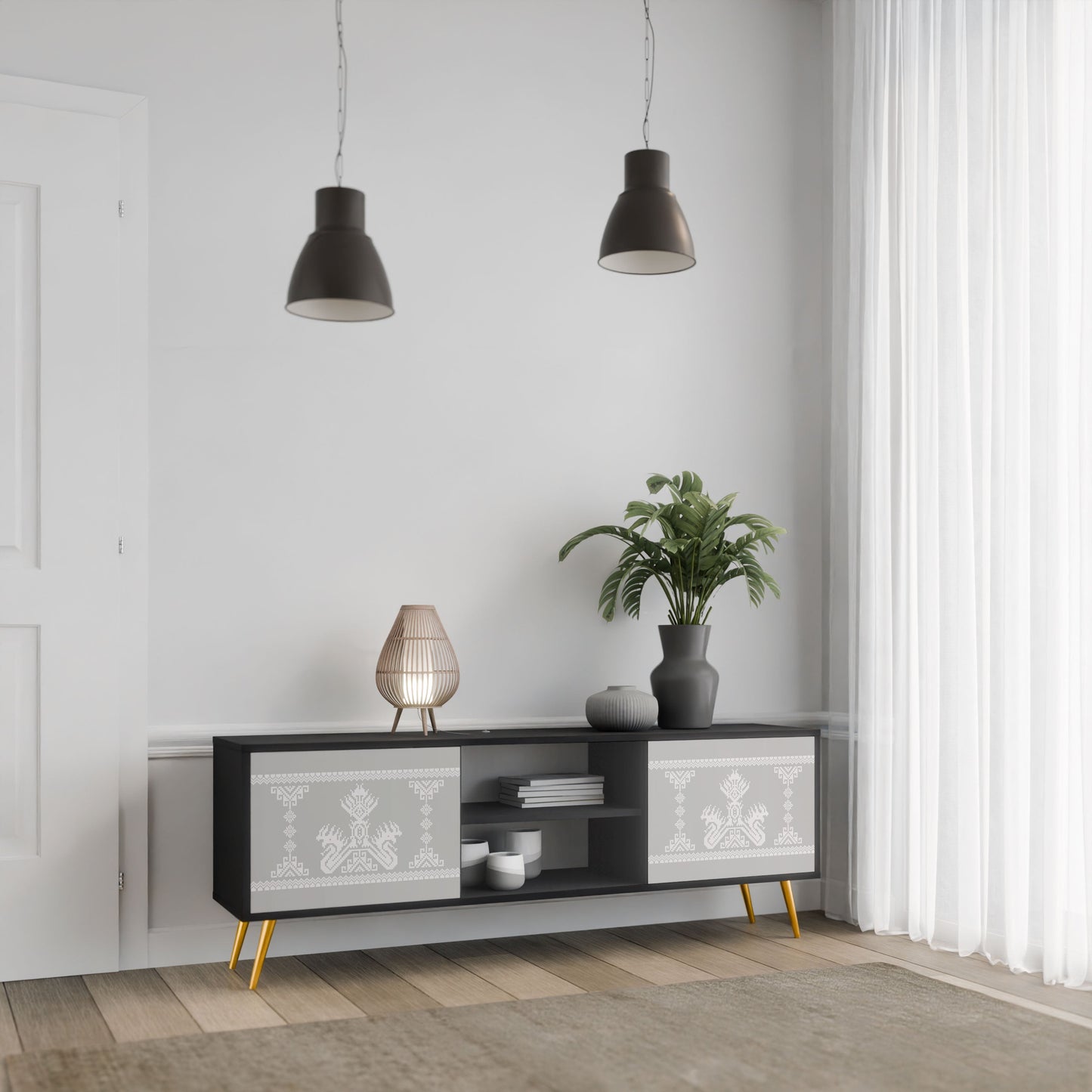 Mobile TV THAI GRAY a 2 ante con finitura nera