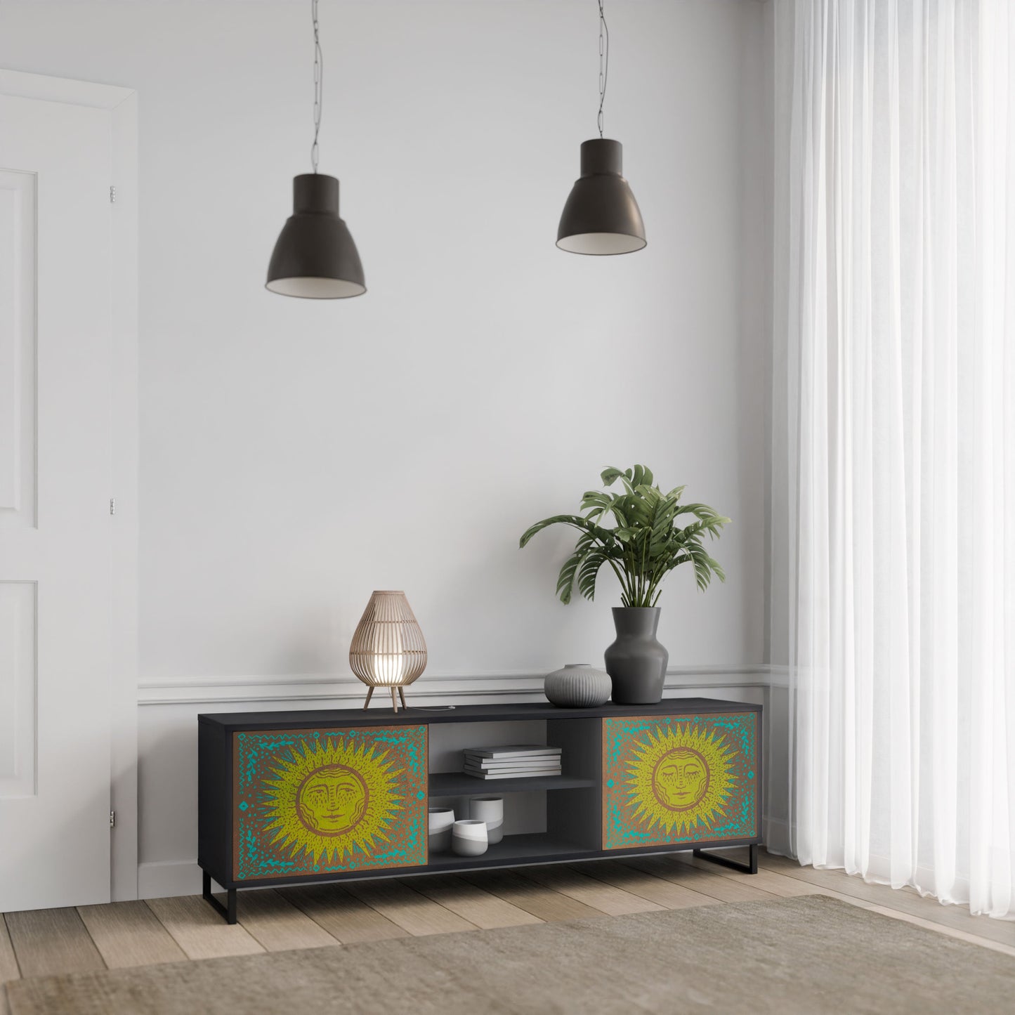 SUNSHINE EULOGY 2-Door TV Stand in Black Finish