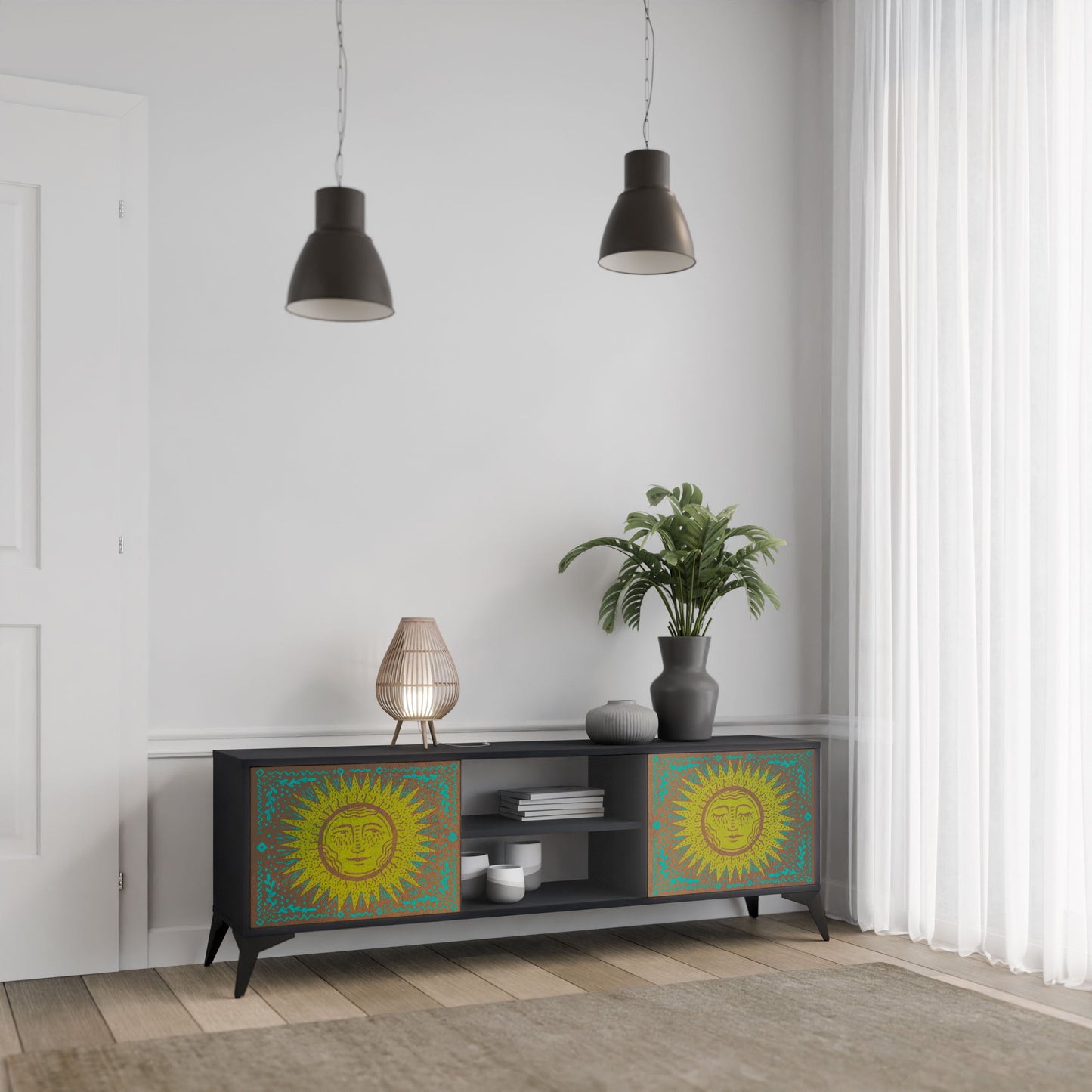 SUNSHINE EULOGY 2-Door TV Stand in Black Finish