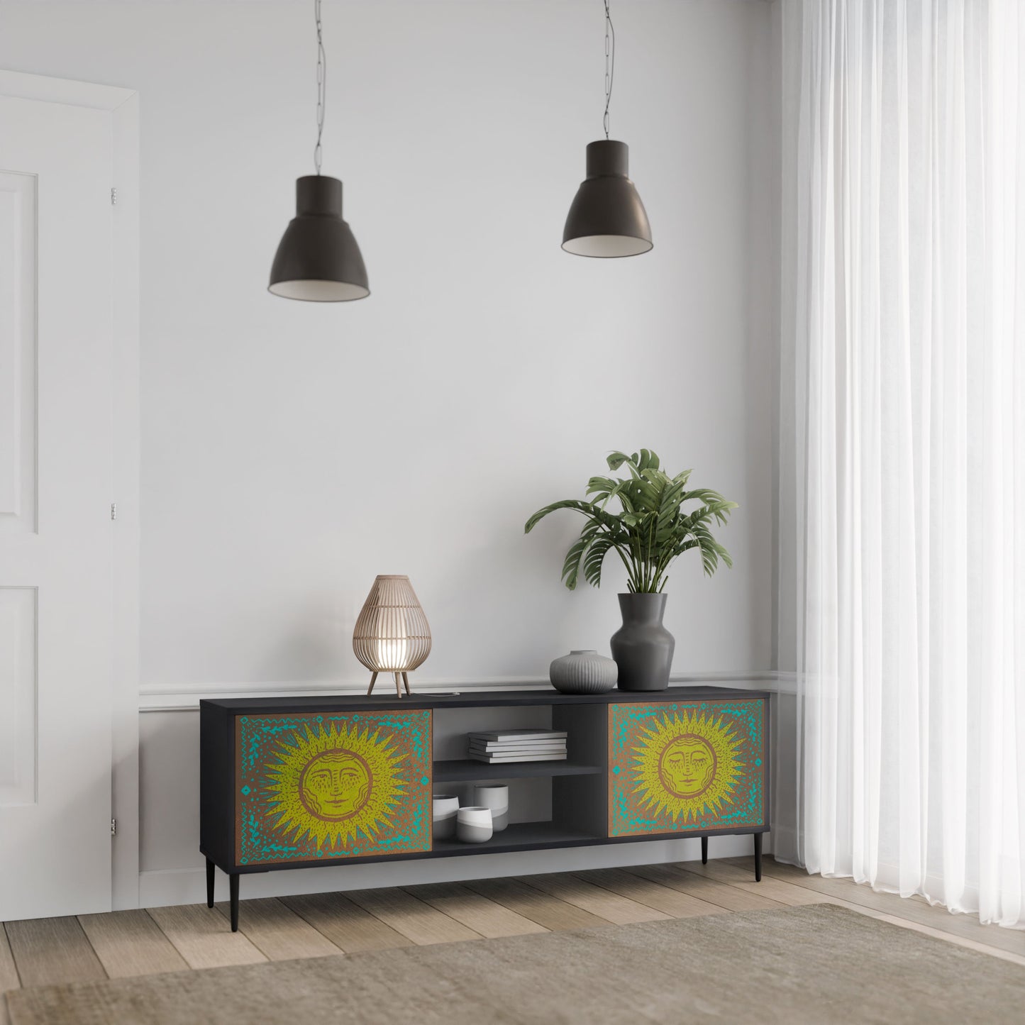 SUNSHINE EULOGY 2-Door TV Stand in Black Finish