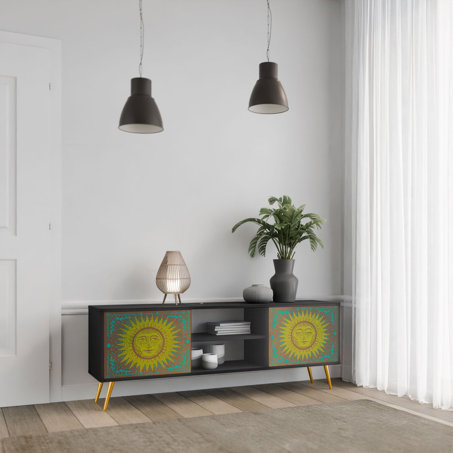 SUNSHINE EULOGY 2-Door TV Stand in Black Finish