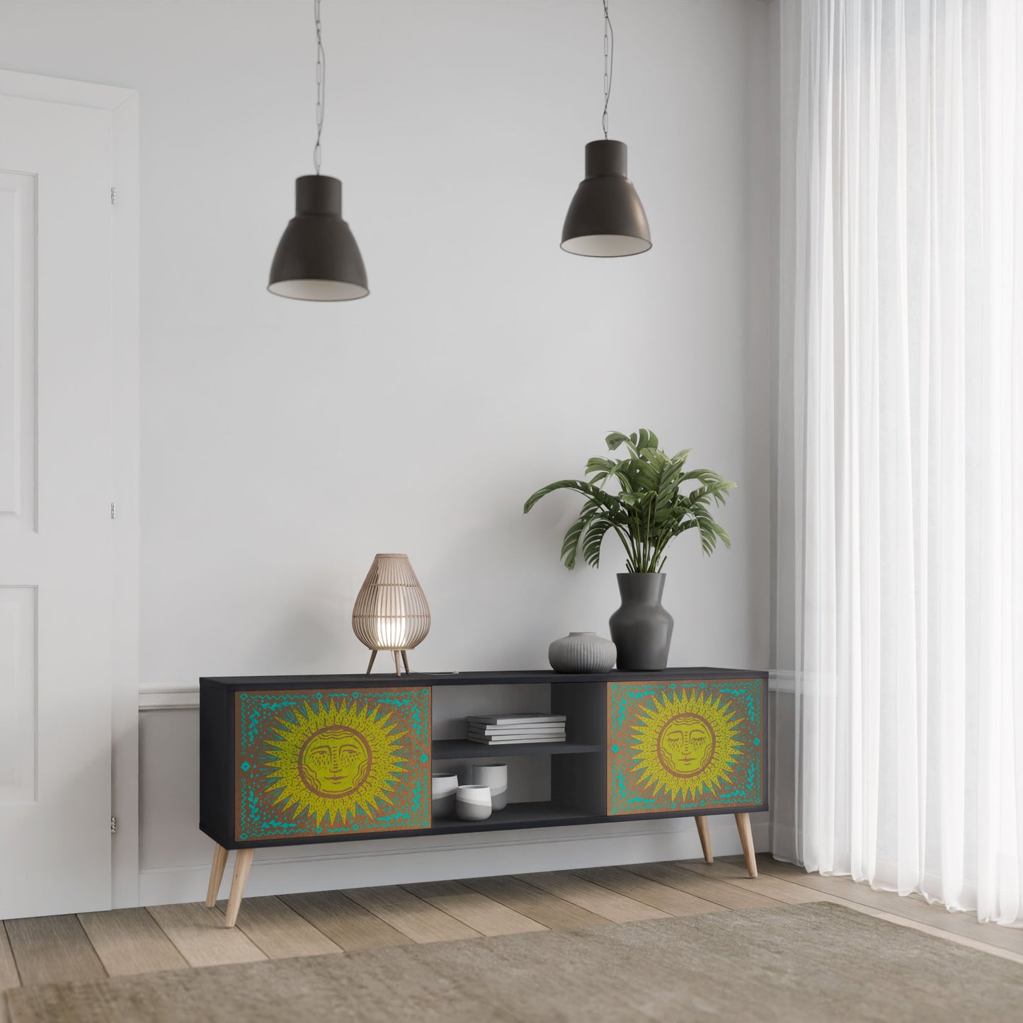 SUNSHINE EULOGY 2-Door TV Stand in Black Finish