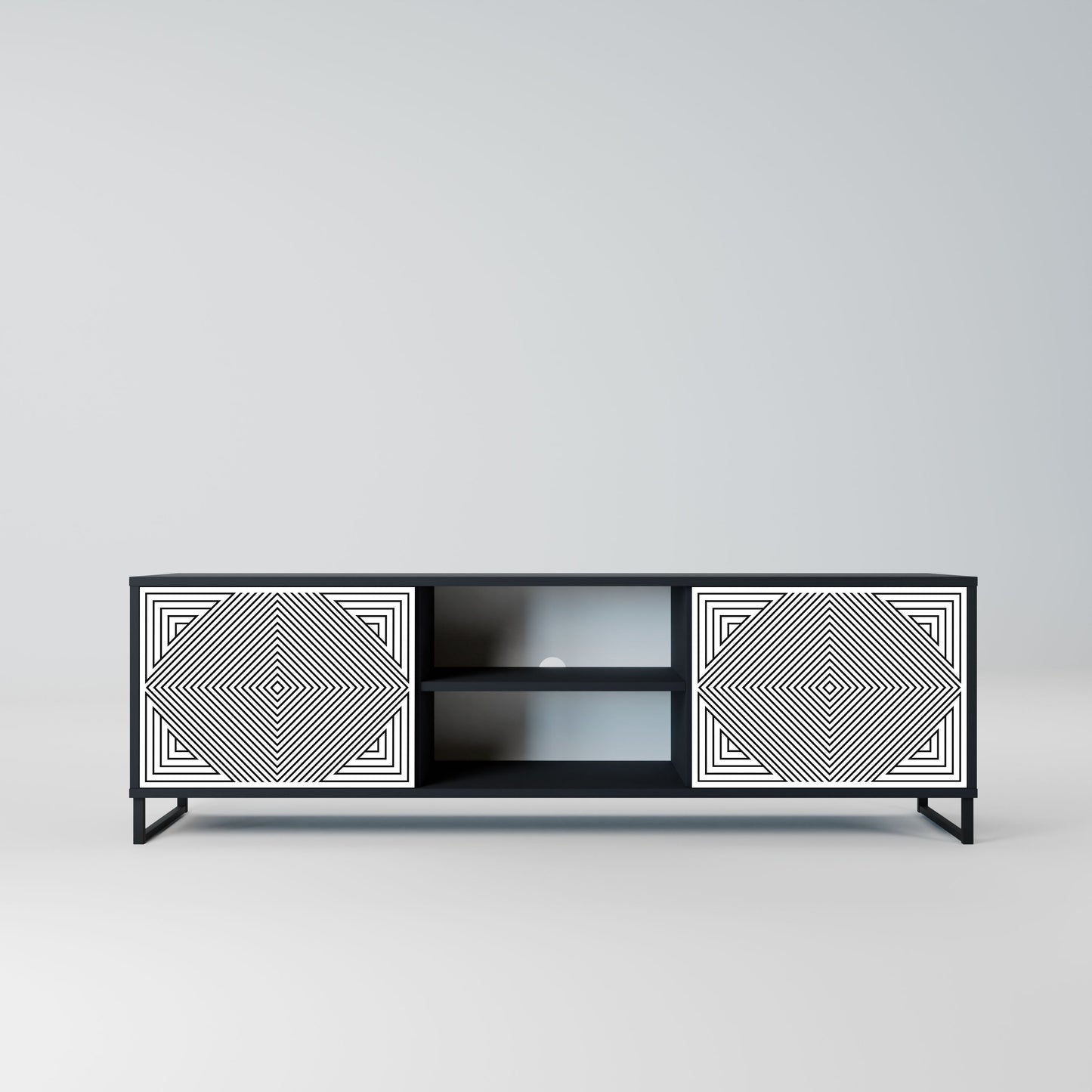 POLYGON ILLUSION 2-Door TV Stand in Black Finish