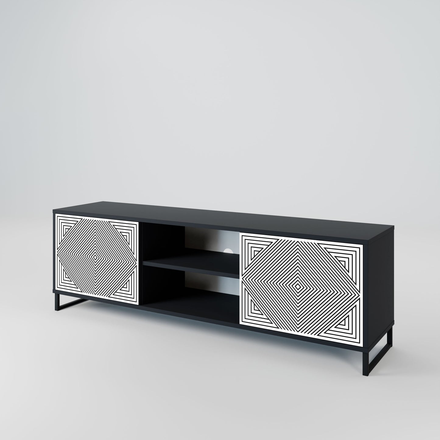 POLYGON ILLUSION 2-Door TV Stand in Black Finish