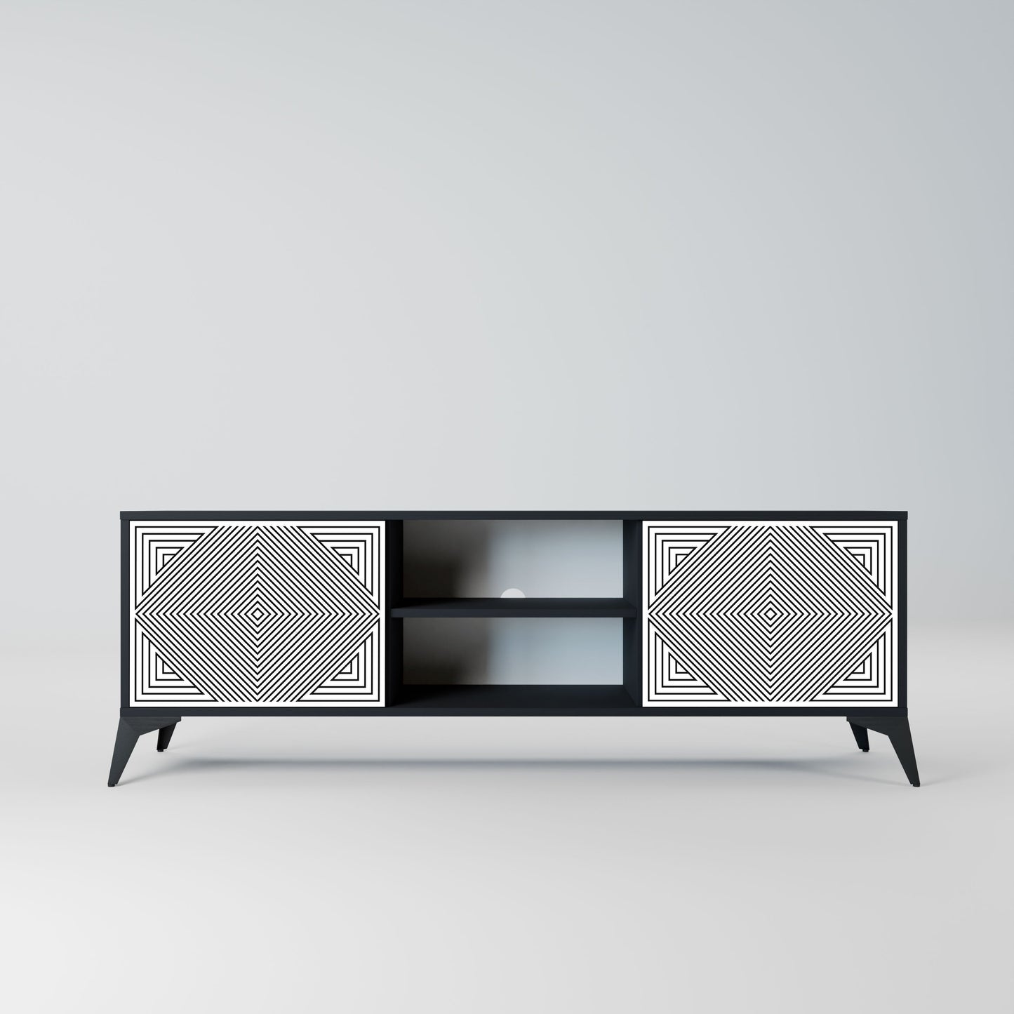 POLYGON ILLUSION 2-Door TV Stand in Black Finish