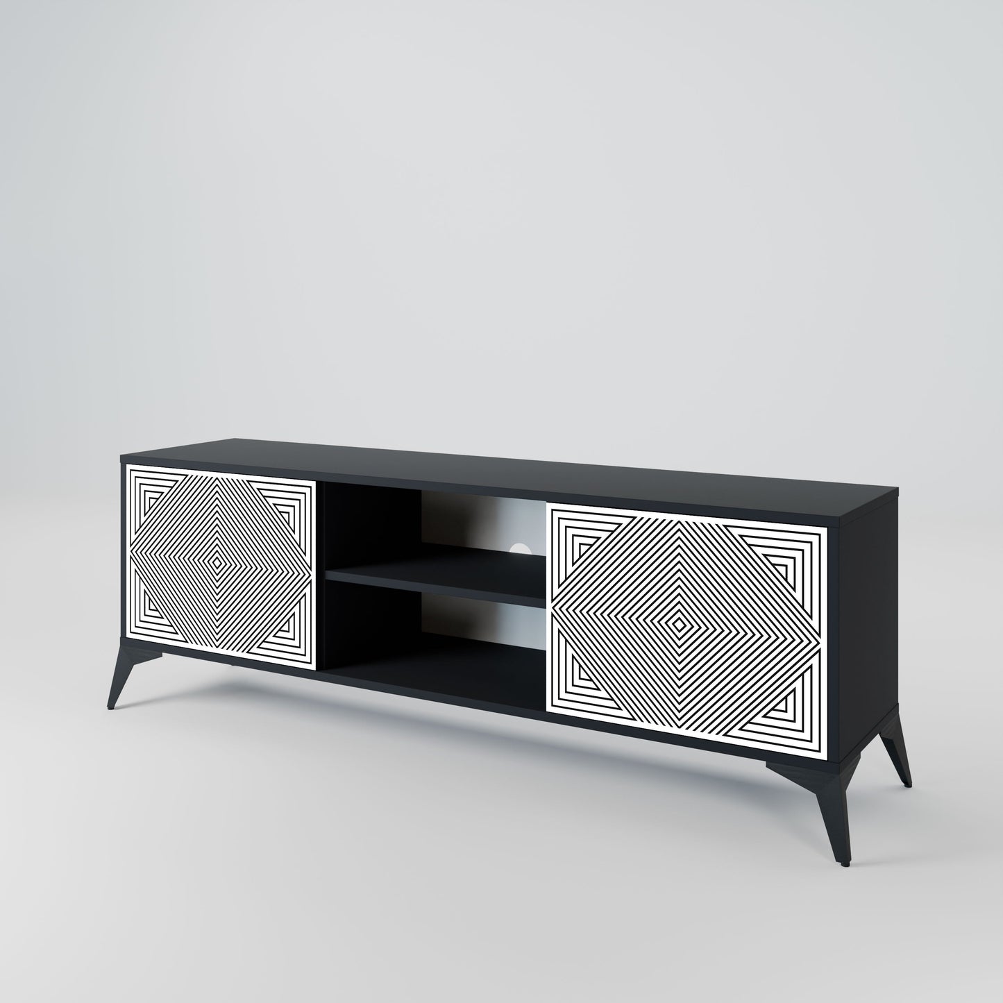 POLYGON ILLUSION 2-Door TV Stand in Black Finish