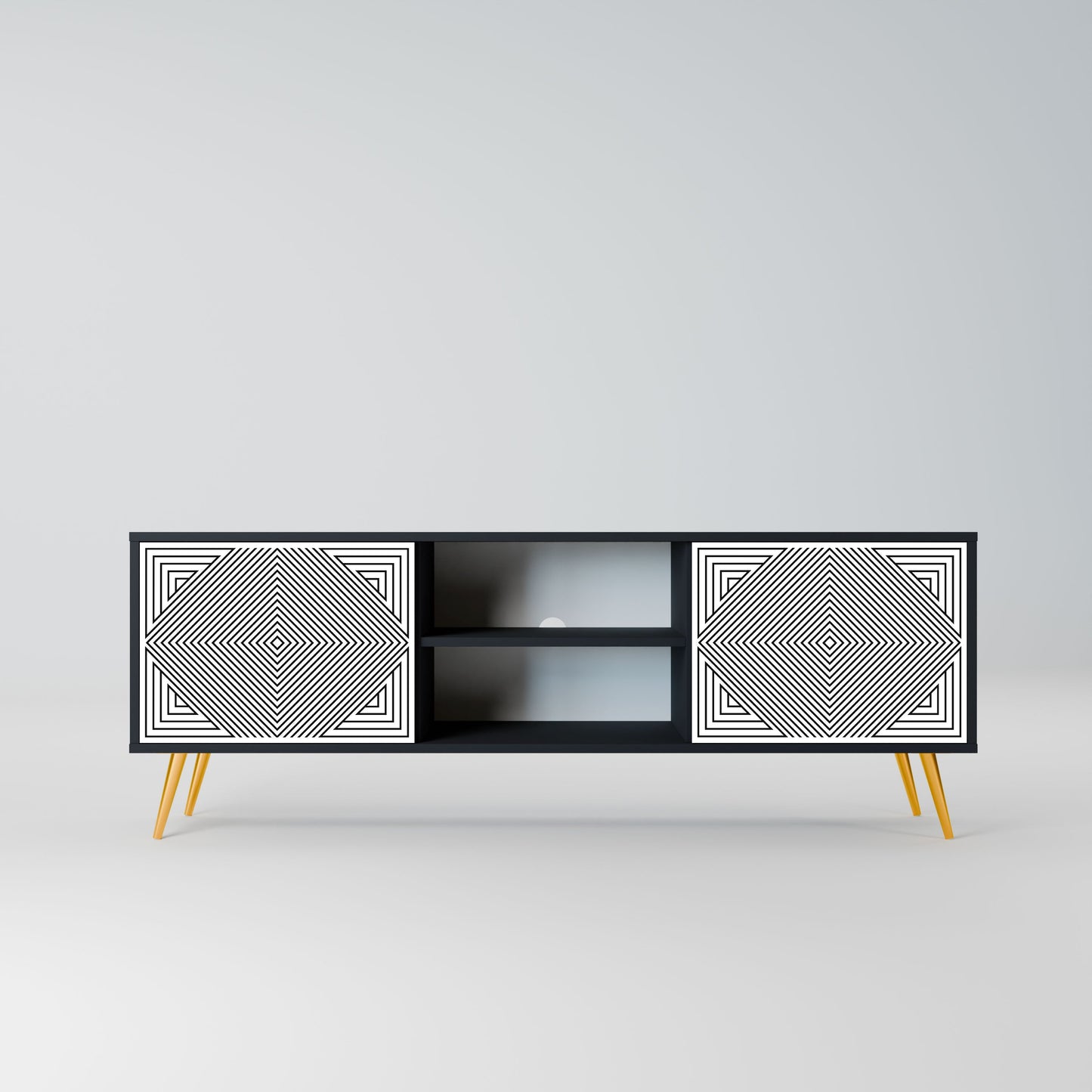 POLYGON ILLUSION 2-Door TV Stand in Black Finish