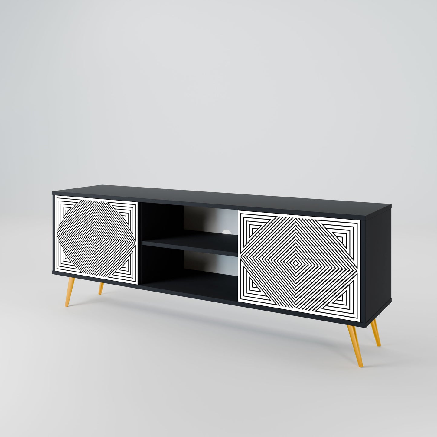 POLYGON ILLUSION 2-Door TV Stand in Black Finish